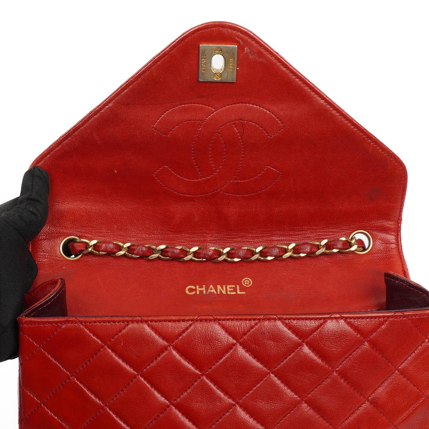 Chanel Classic Envelope Flap Bag in Red Quilted Lambskin With 24K Gold-Plated Hardware