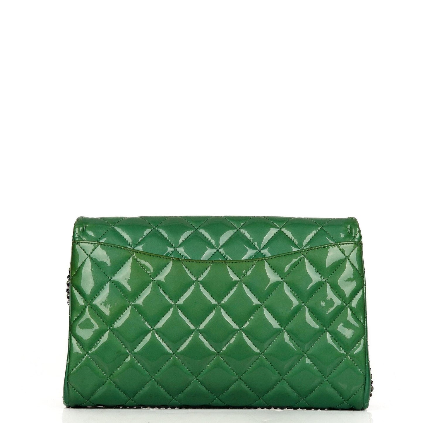 Chanel Classic Flap Clutch With Chain Green Quilted Patent Leather With Silver-Tone Hardware