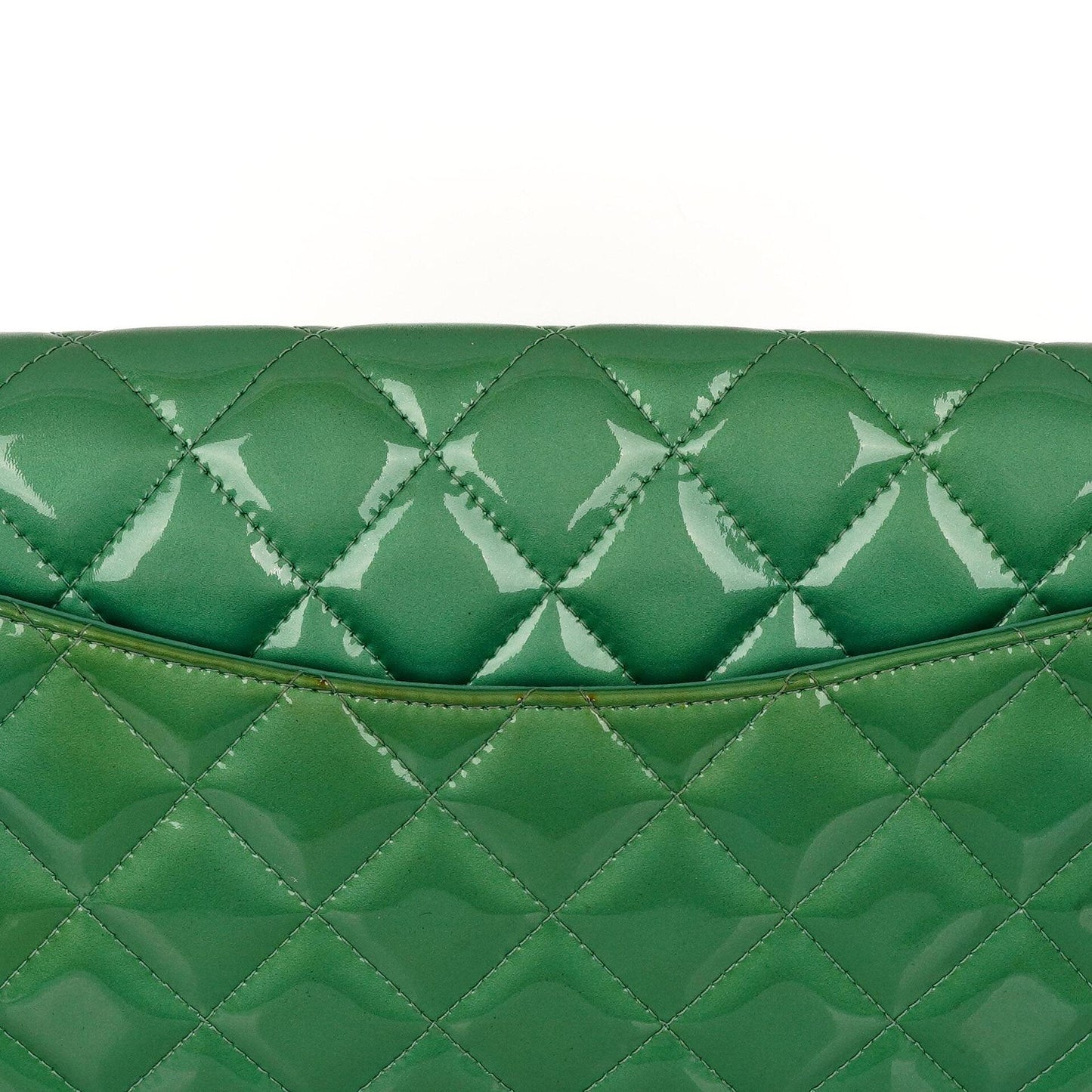 Chanel Classic Flap Clutch With Chain Green Quilted Patent Leather With Silver-Tone Hardware
