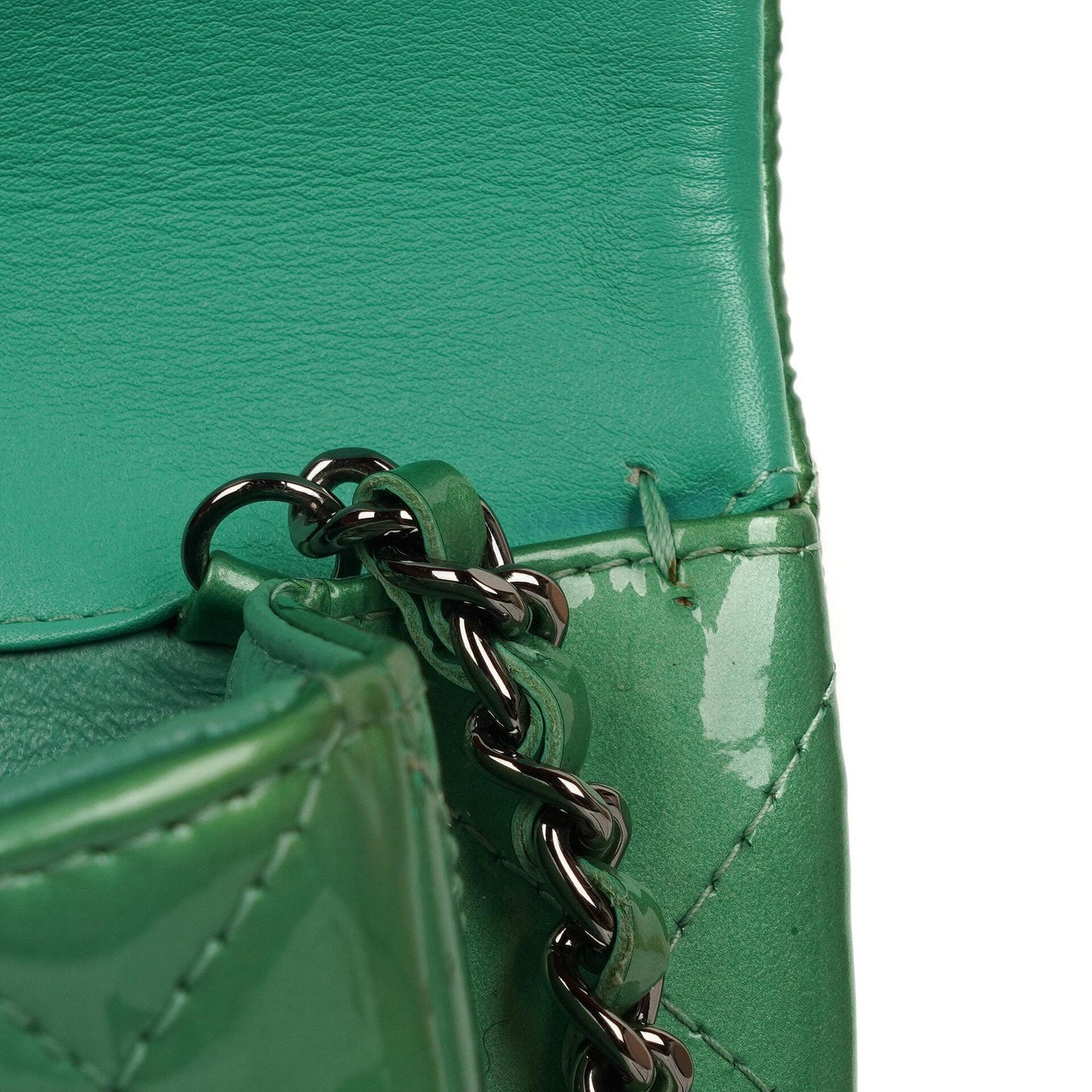 Chanel Classic Flap Clutch With Chain Green Quilted Patent Leather With Silver-Tone Hardware