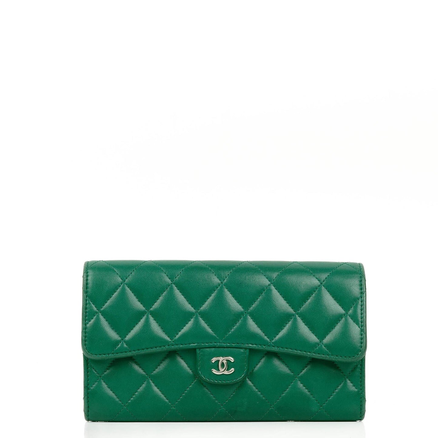 Chanel Classic Flap Long Wallet In Green Quilted Leather