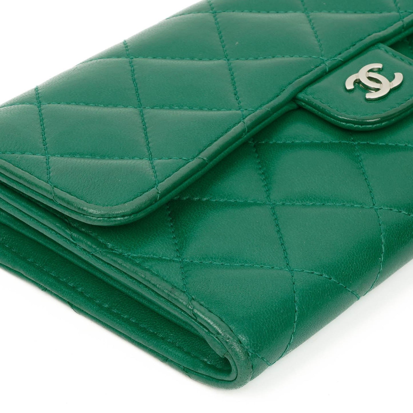 Chanel Classic Flap Long Wallet In Green Quilted Leather
