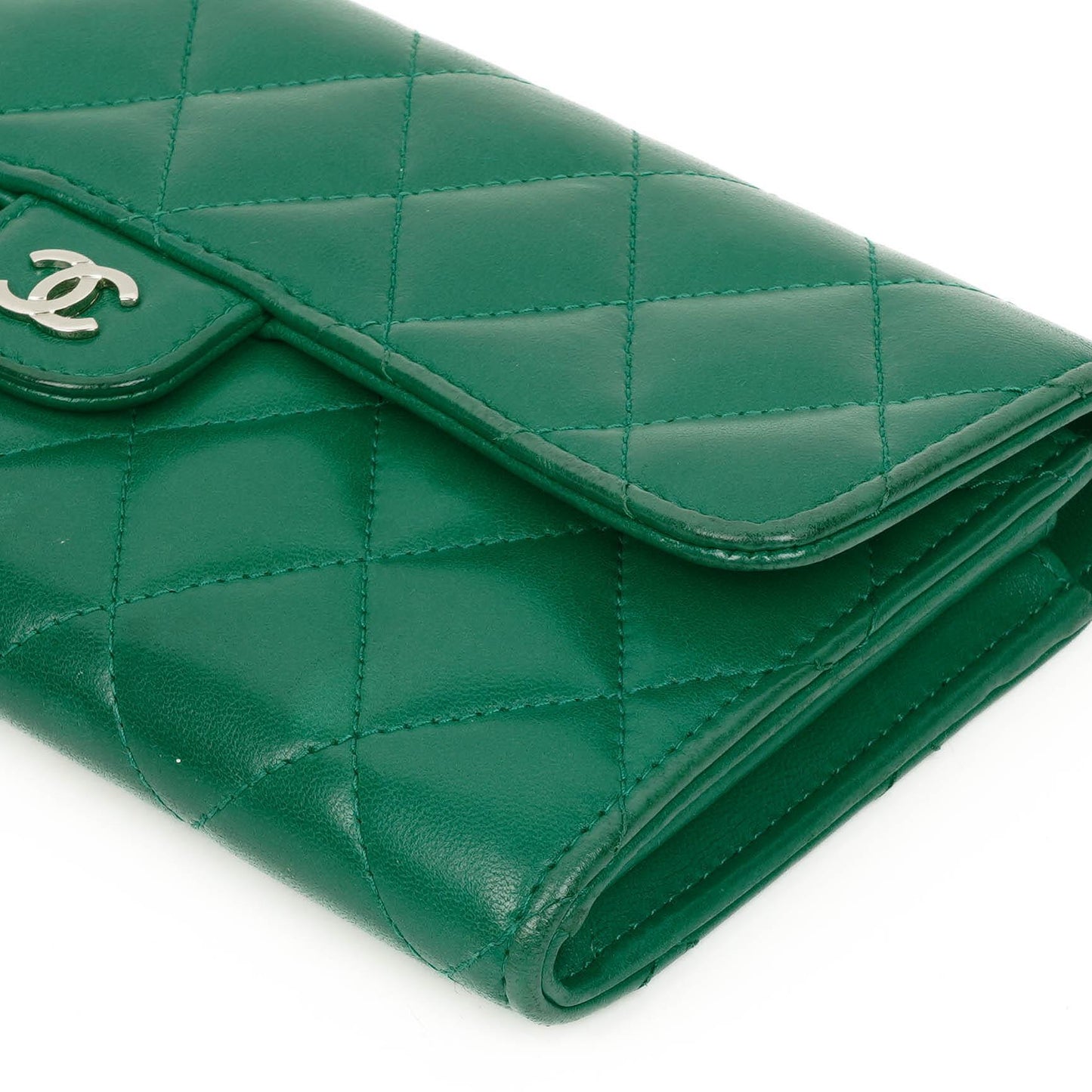 Chanel Classic Flap Long Wallet In Green Quilted Leather
