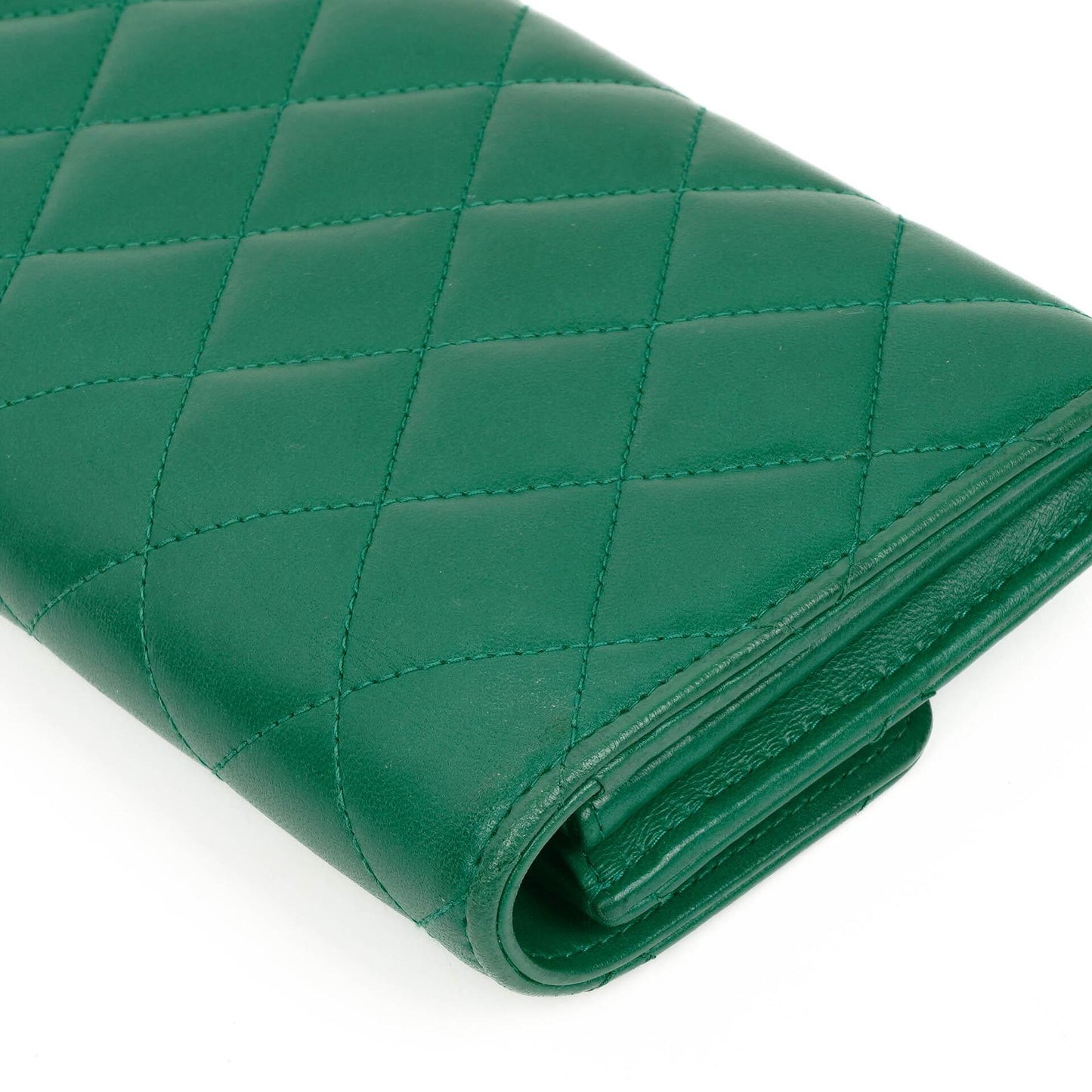 Chanel Classic Flap Long Wallet In Green Quilted Leather