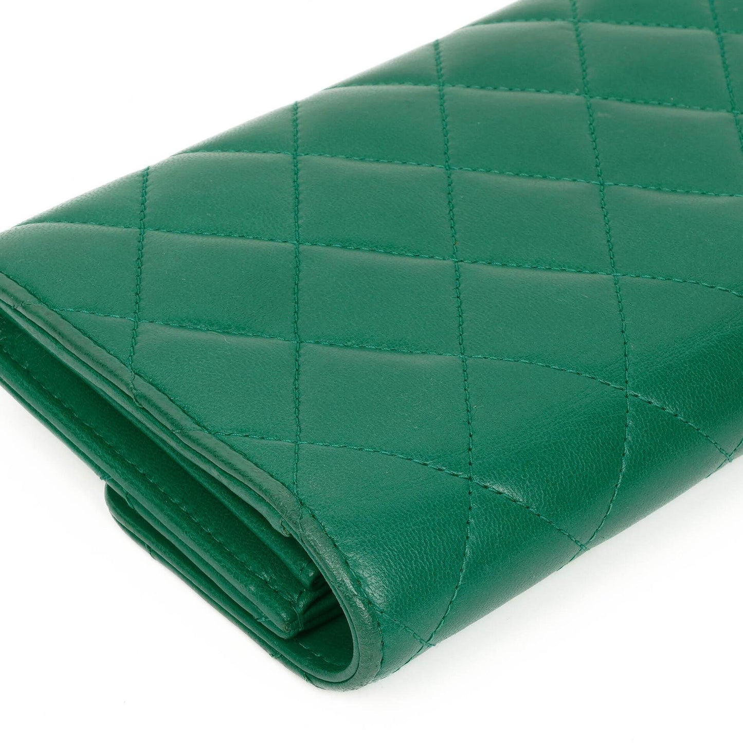 Chanel Classic Flap Long Wallet In Green Quilted Leather