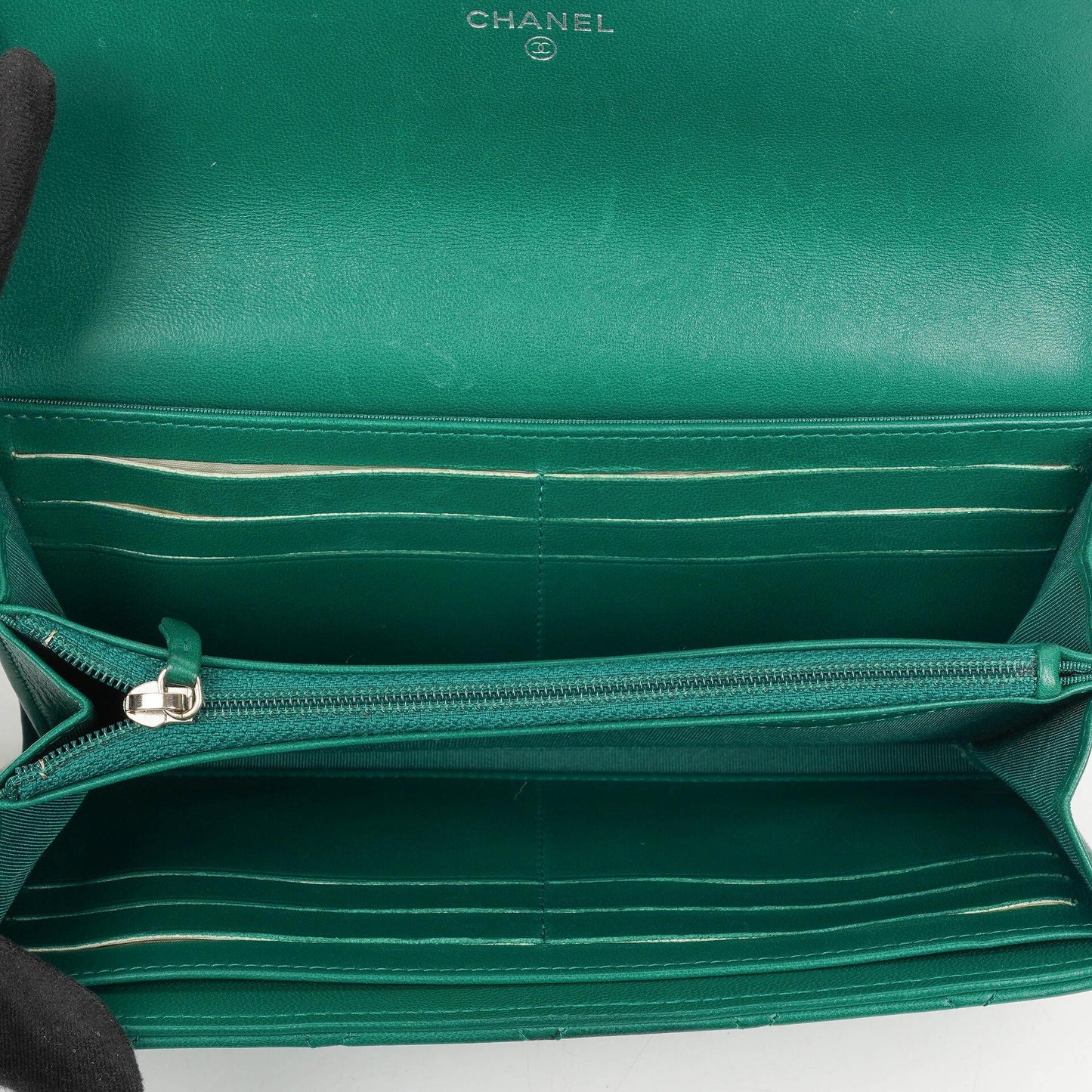 Chanel Classic Flap Long Wallet In Green Quilted Leather