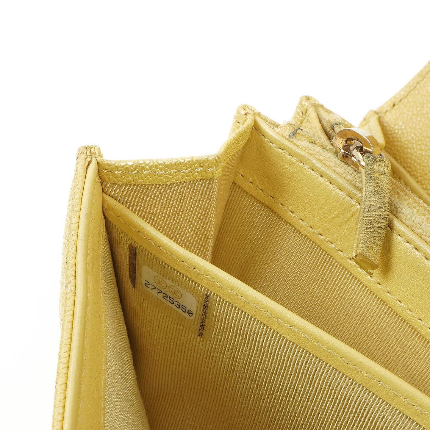 Chanel Classic Flap Wallet "Petite Maroquinerie" In Metallic Yellow Quilted Caviar Leather