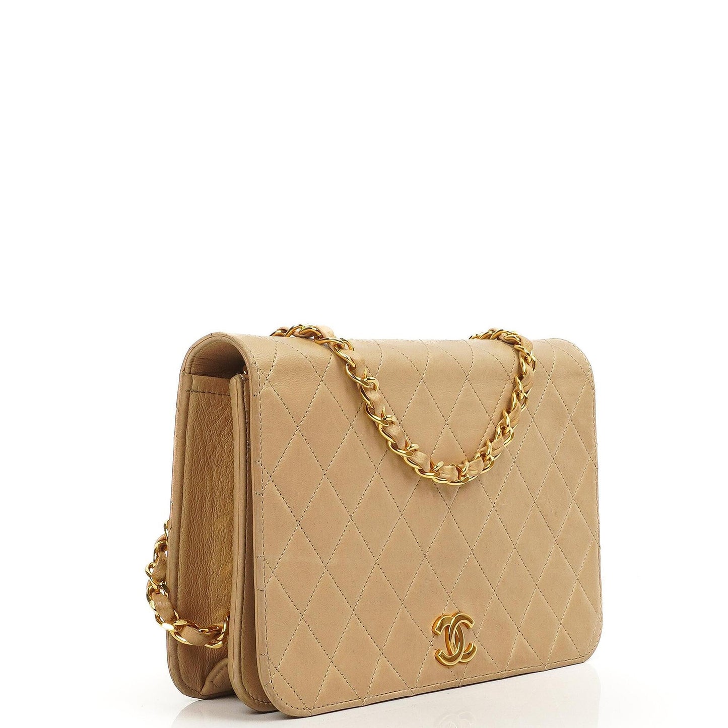 Chanel Classic Full Flap Bag Beige Quilted Lambskin 24K Gold-Plated Hardware