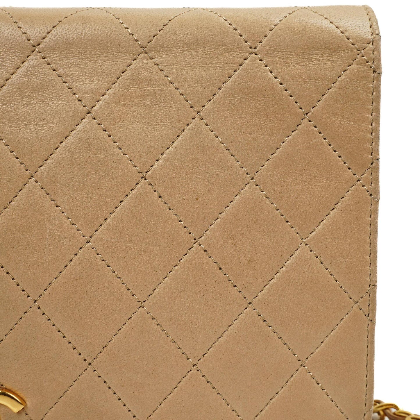 Chanel Classic Full Flap Bag Beige Quilted Lambskin 24K Gold-Plated Hardware