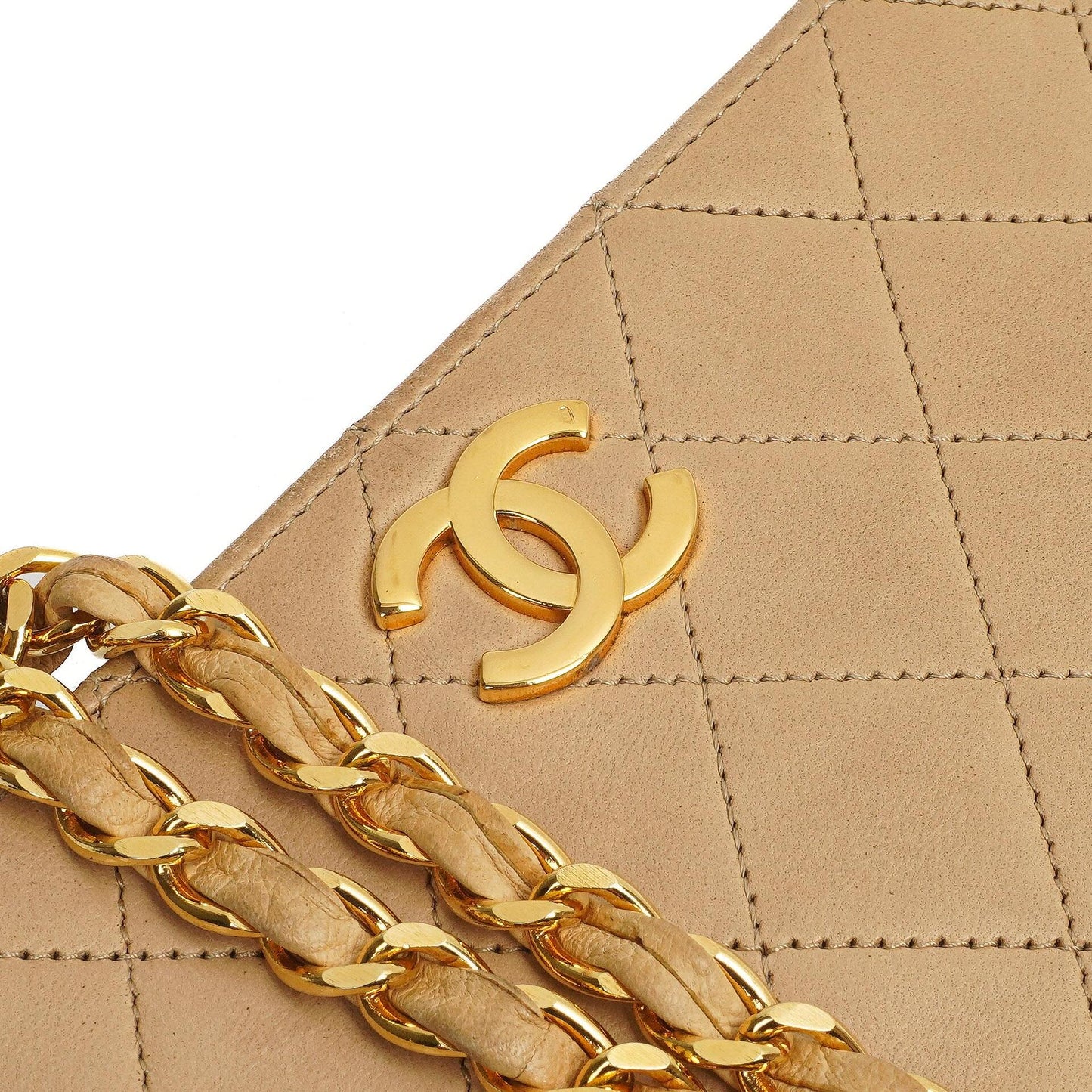 Chanel Classic Full Flap Bag Beige Quilted Lambskin 24K Gold-Plated Hardware