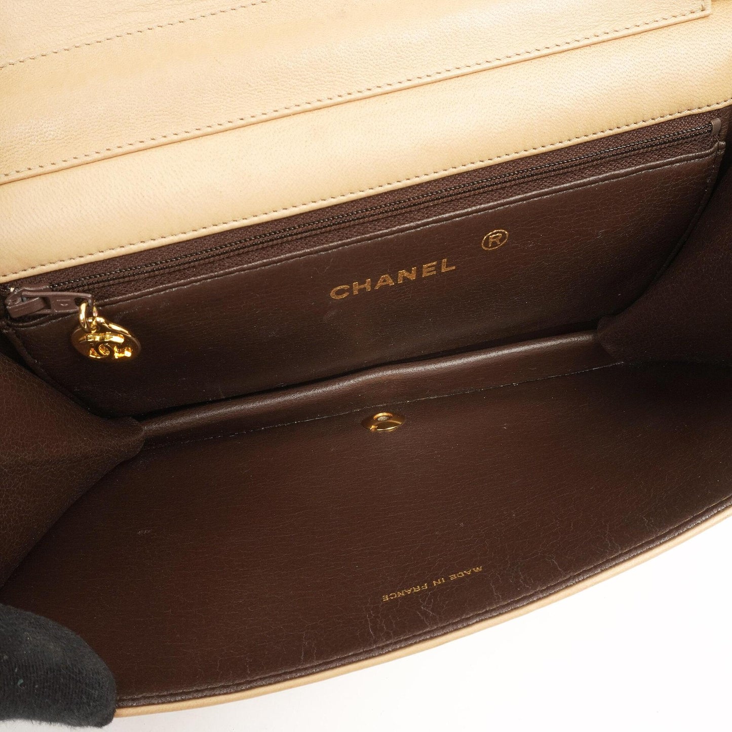 Chanel Classic Full Flap Bag Beige Quilted Lambskin 24K Gold-Plated Hardware