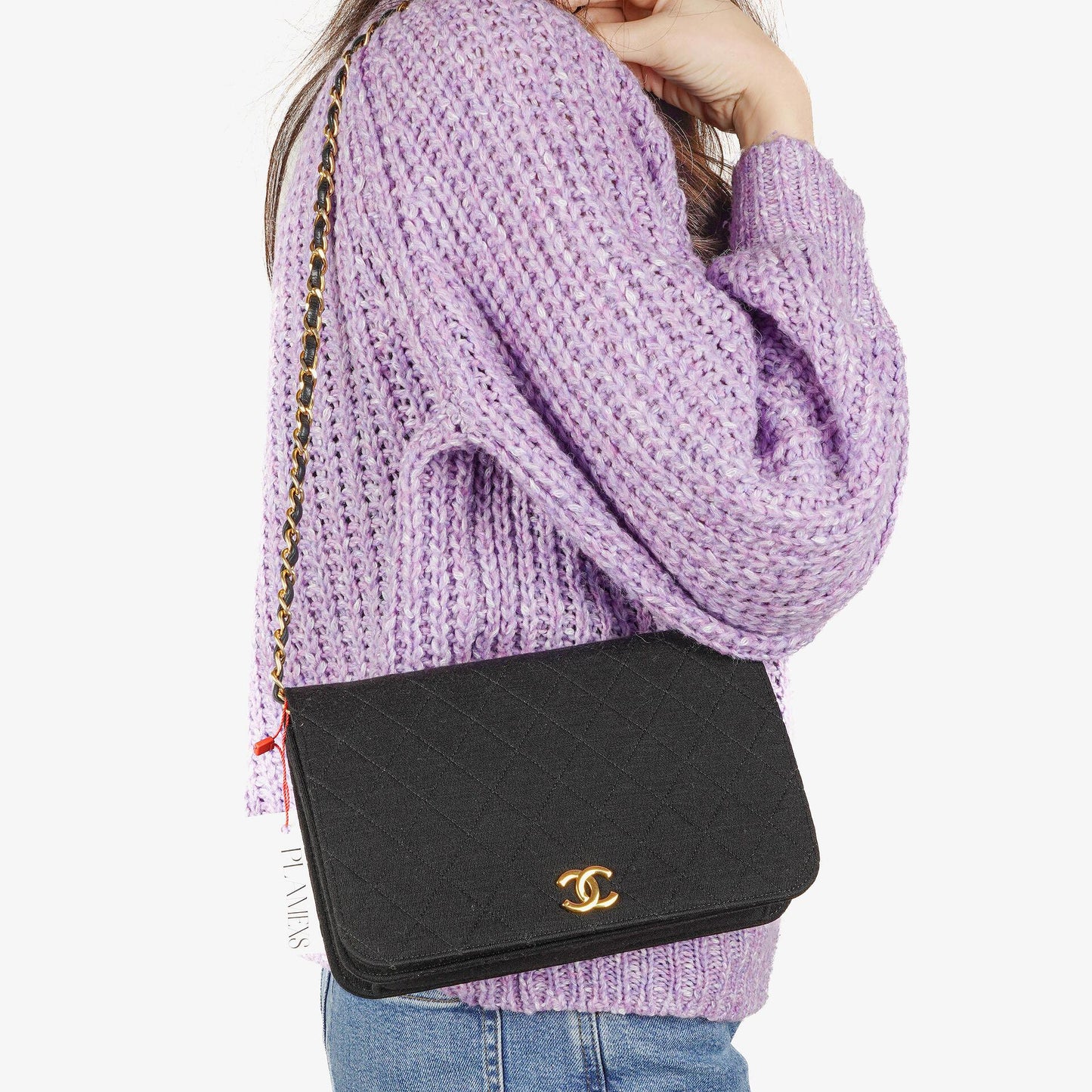 Chanel Classic Full Flap Bag Black Quilted Jersey and Leather, 24K Gold Plated Hardware, 1986-1988
