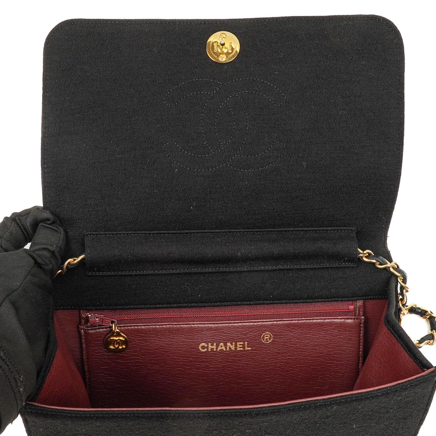 Chanel Classic Full Flap Bag Black Quilted Jersey and Leather, 24K Gold Plated Hardware, 1986-1988