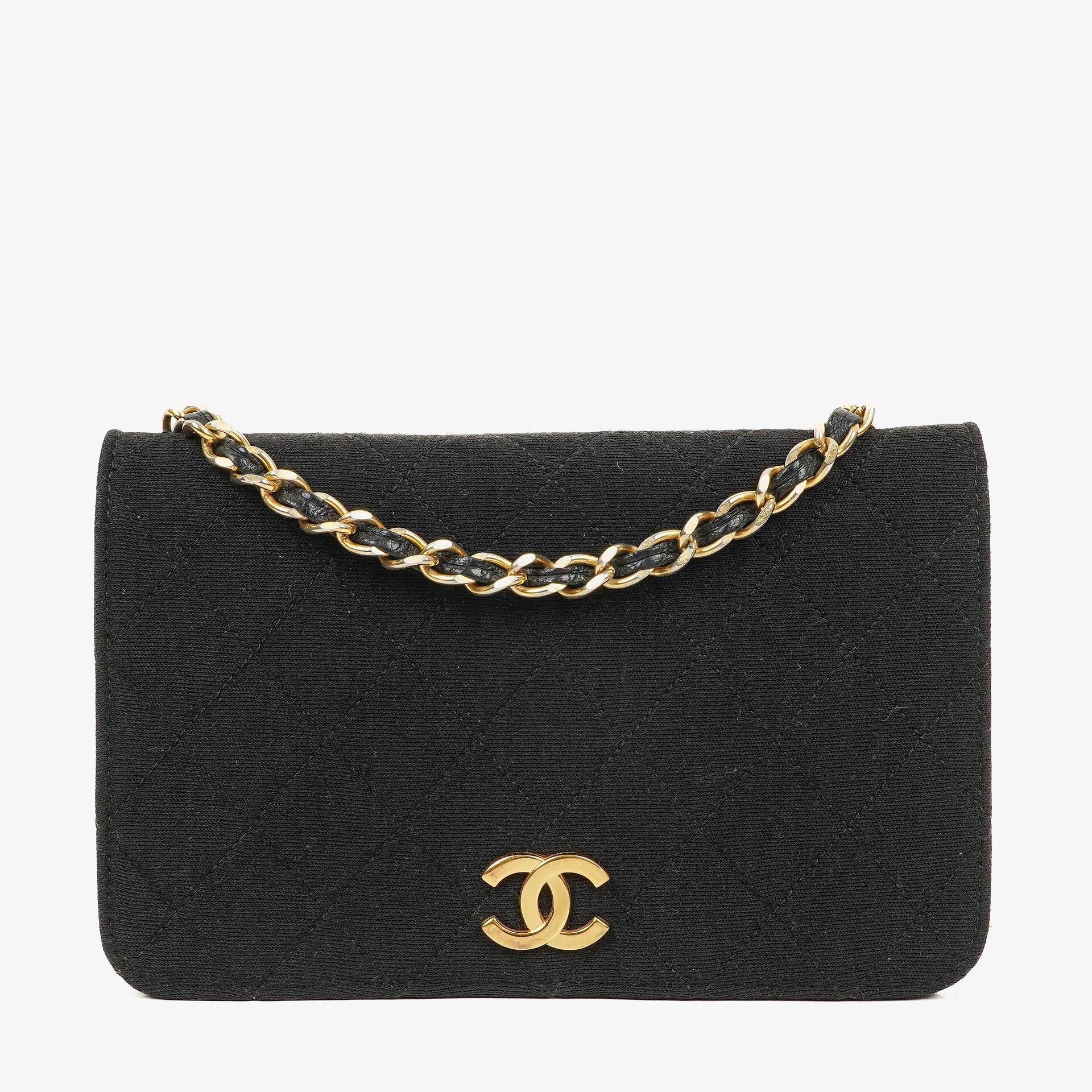 Chanel Classic Full Flap Bag Black Quilted Jersey And Leather 24K Gold-Plated Hardware