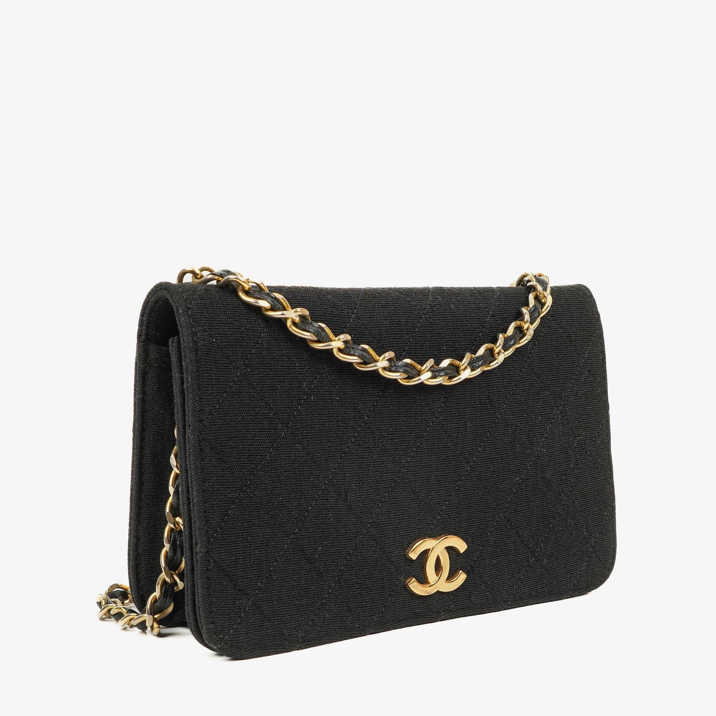 Chanel Classic Full Flap Bag Black Quilted Jersey And Leather 24K Gold-Plated Hardware