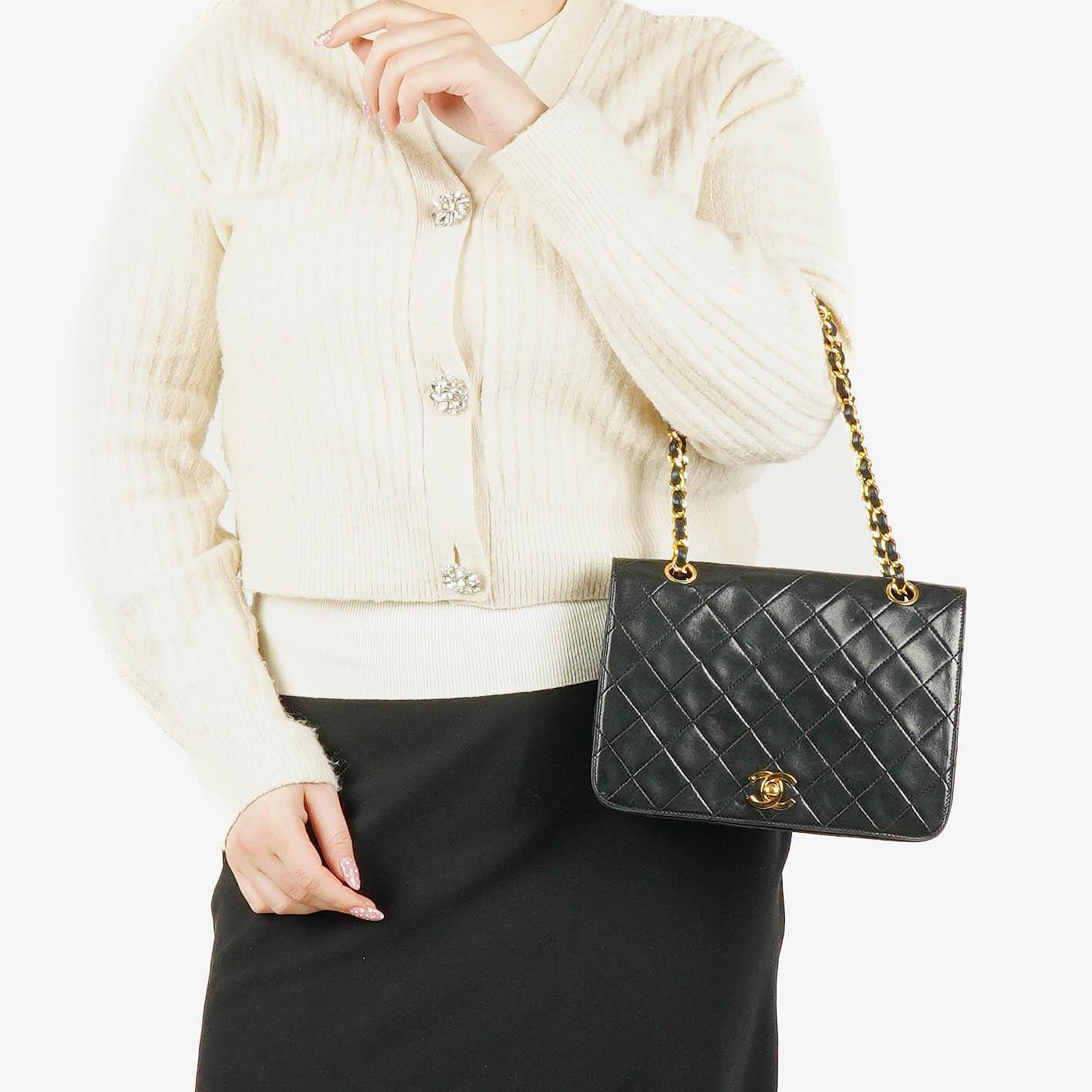 Chanel Full Flap Bag Black Quilted Leather 24K Gold-Plated Hardware