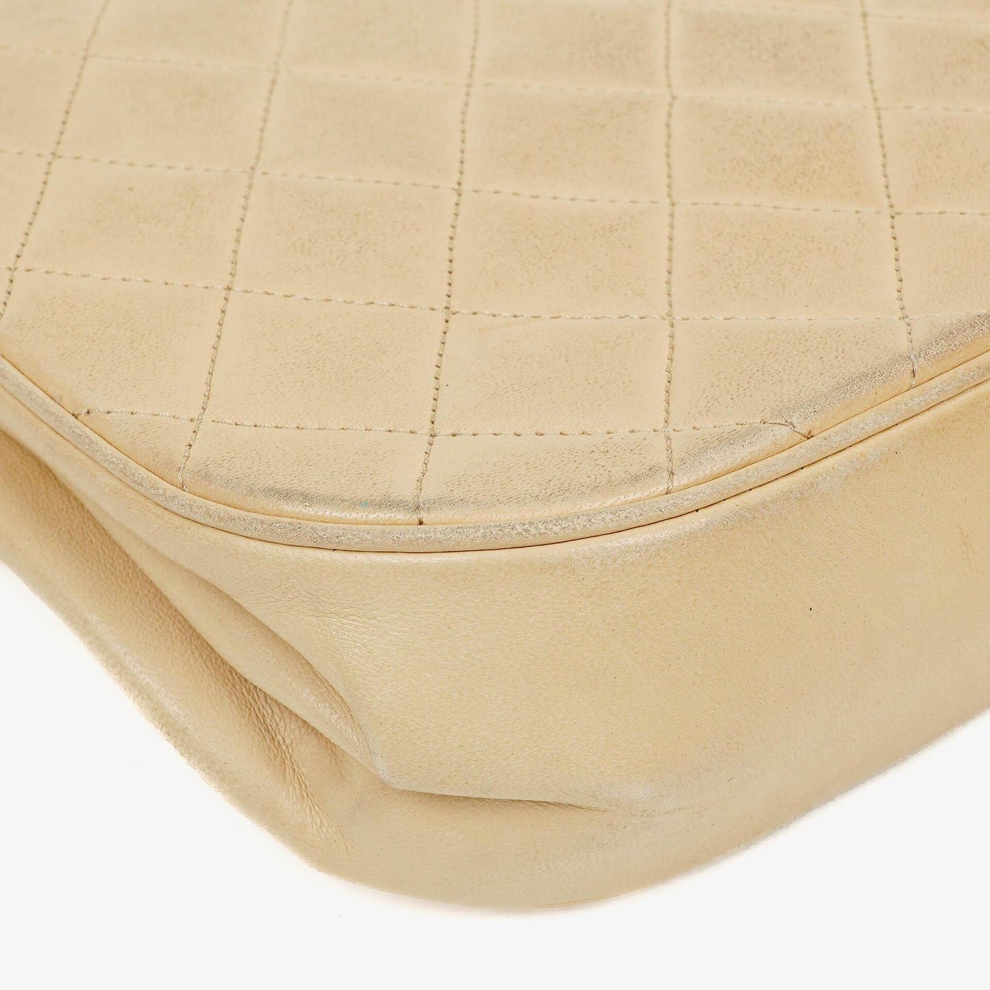 Chanel Classic Half Moon Double Flap Bag In Beige Quilted Lambskin And 24K Gold-Plated Hardware