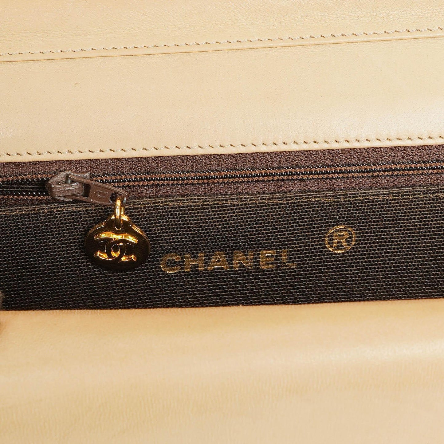 Chanel Classic Half Moon Double Flap Bag In Beige Quilted Lambskin And 24K Gold-Plated Hardware