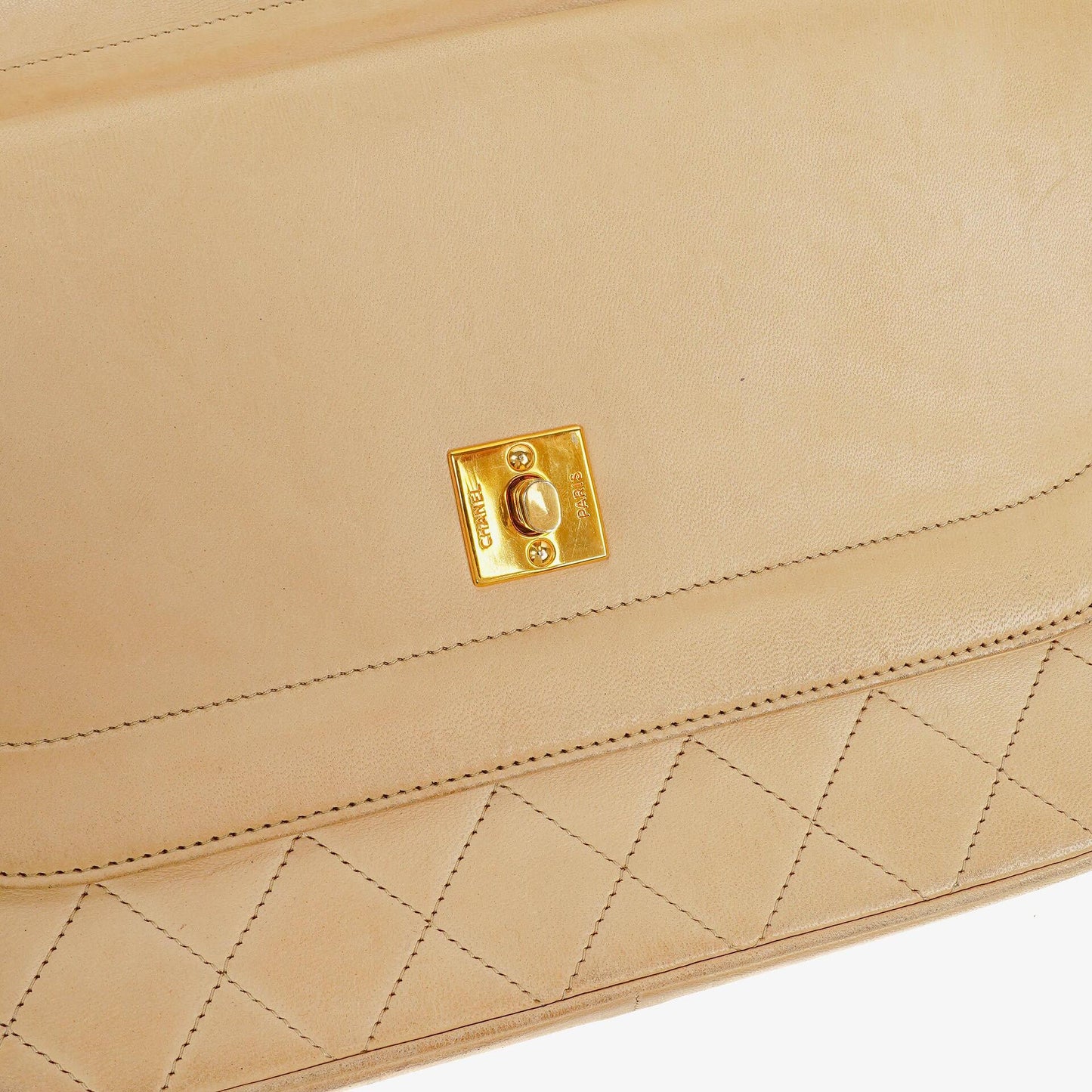 Chanel Classic Half Moon Double Flap Bag In Beige Quilted Lambskin And 24K Gold-Plated Hardware