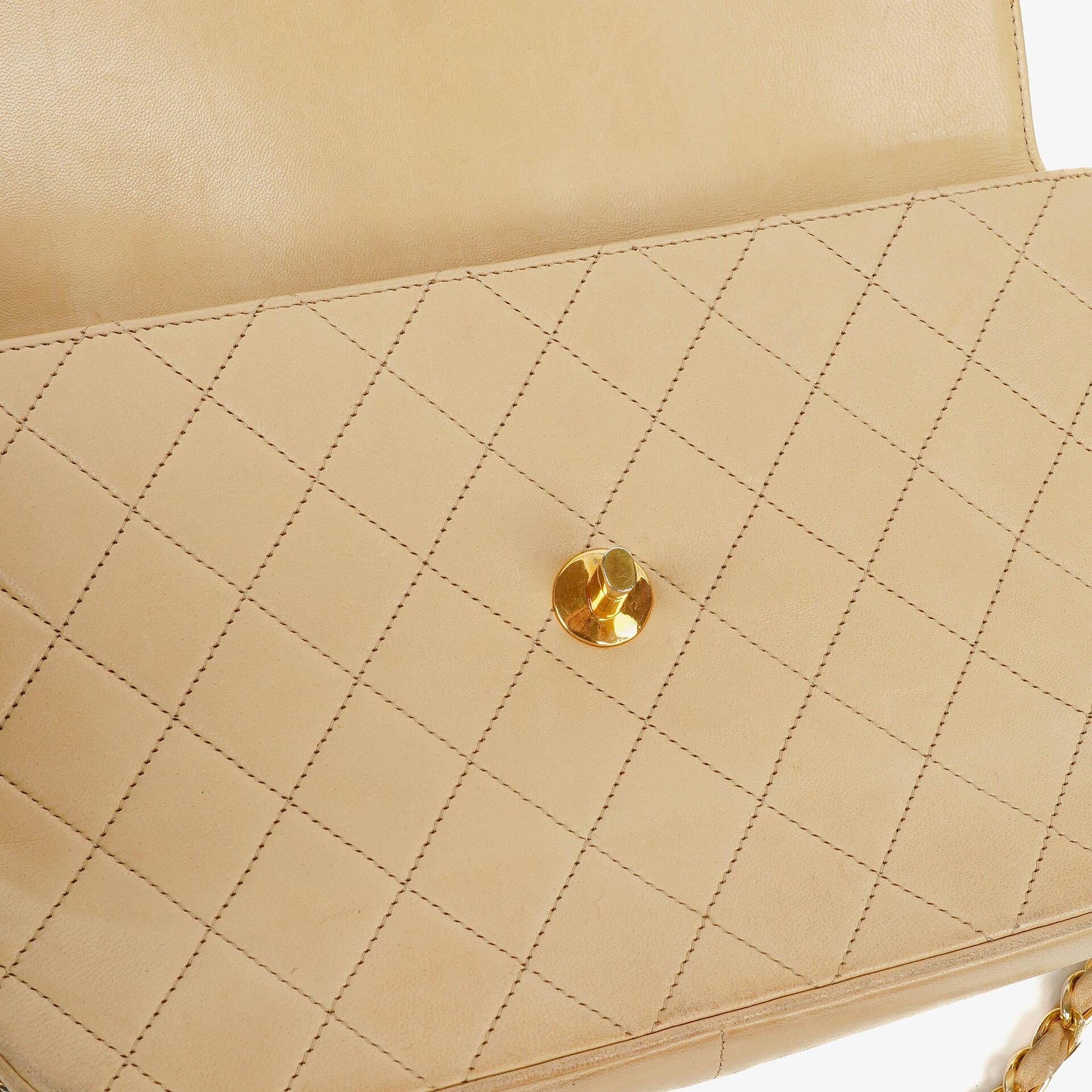 Chanel Classic Half Moon Double Flap Bag In Beige Quilted Lambskin And 24K Gold-Plated Hardware