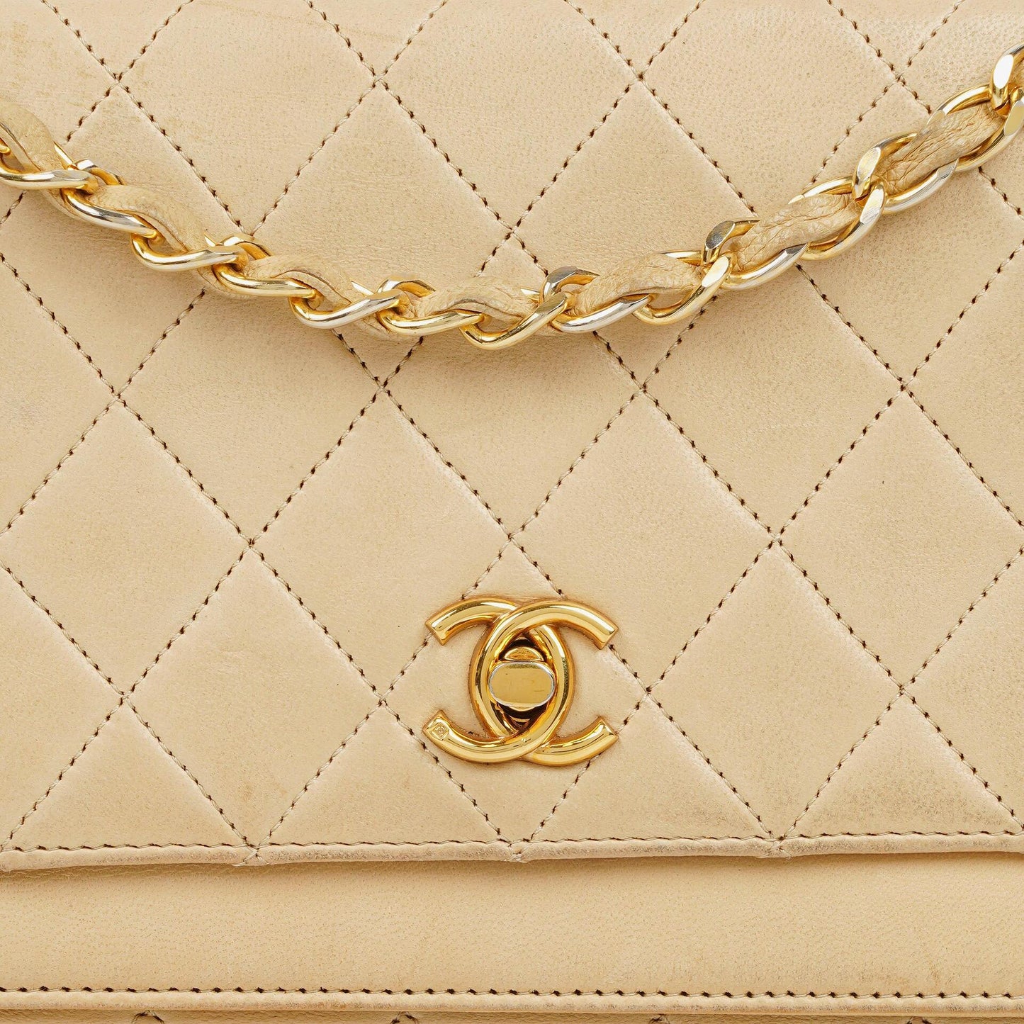 Chanel Classic Half Moon Double Flap Bag In Beige Quilted Lambskin And 24K Gold-Plated Hardware