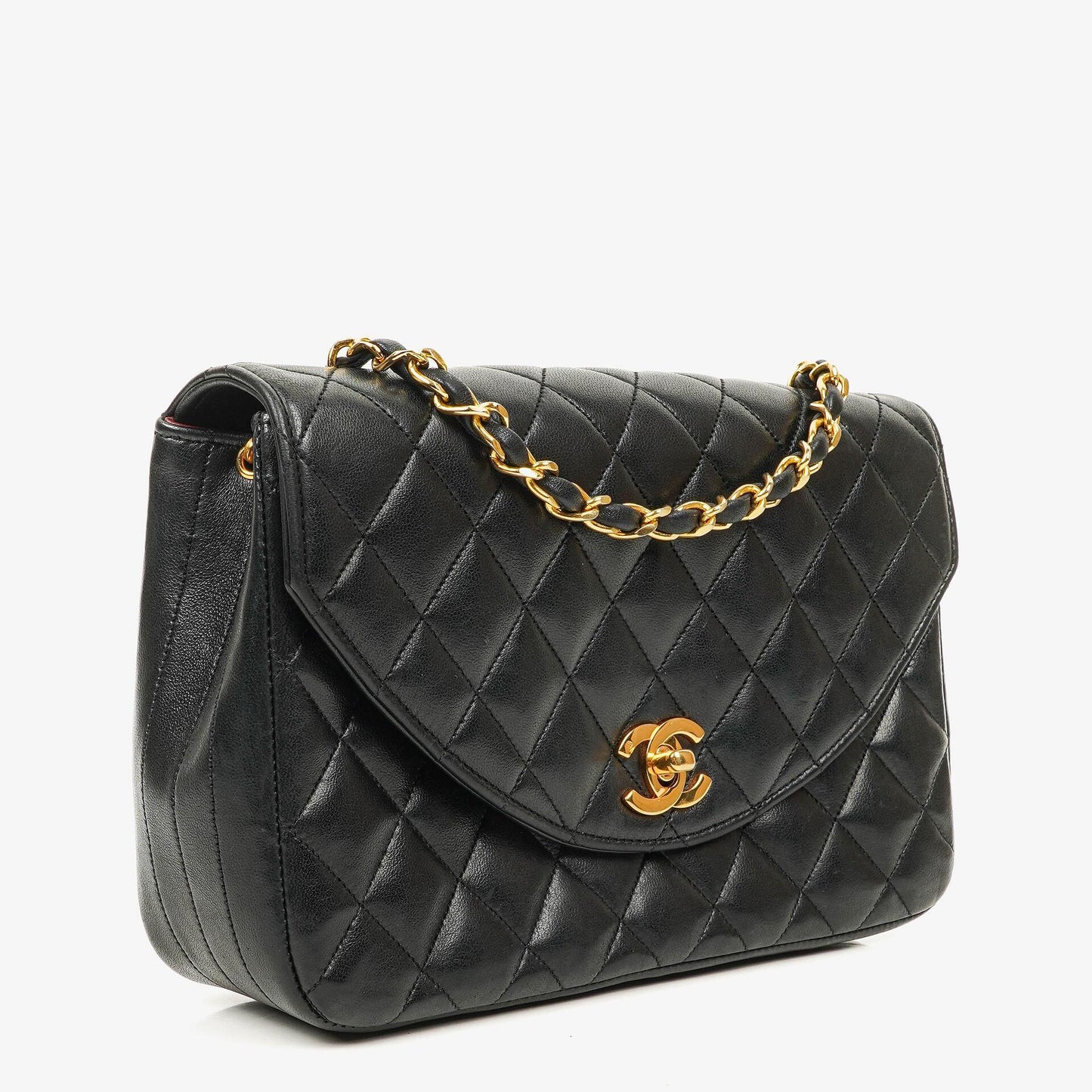 Chanel Classic Half-Moon Single Flap Bag Black Quilted Lambskin With 24K Gold-Plated Hardware