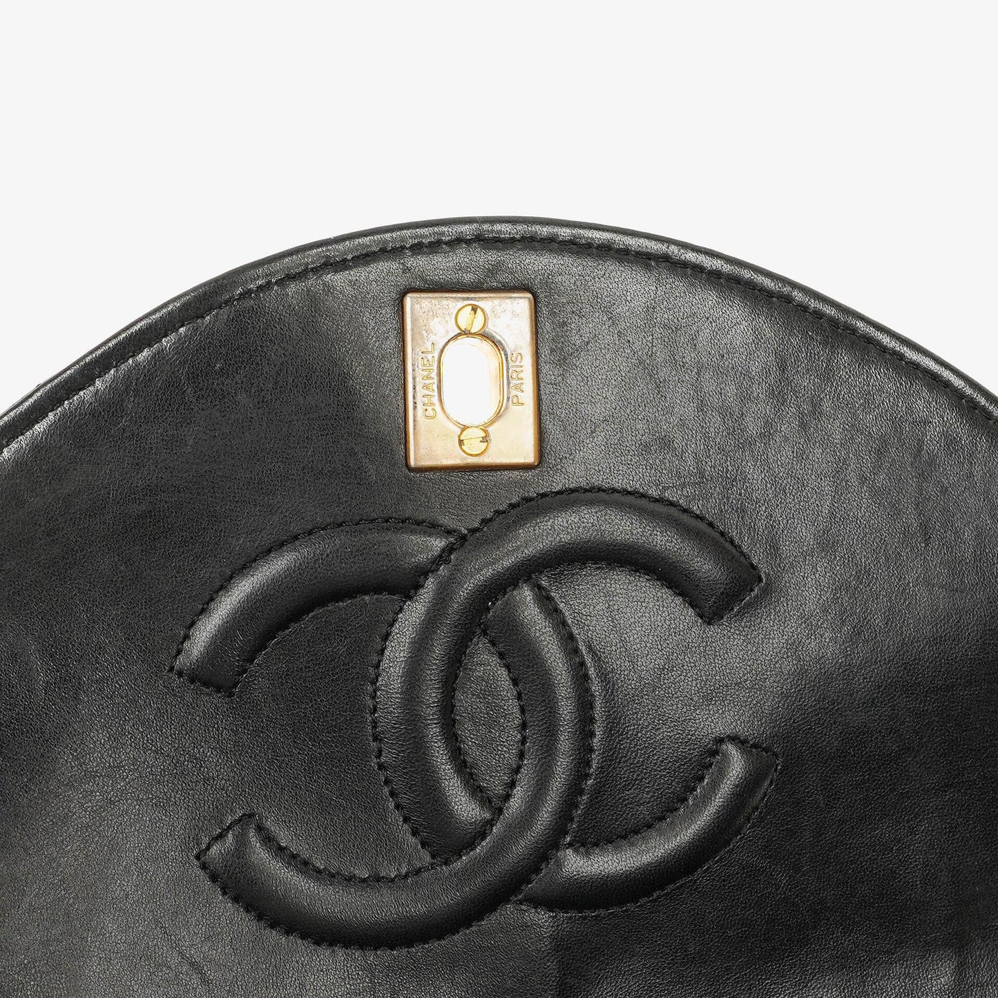 Chanel Classic Half-Moon Single Flap Bag Black Quilted Lambskin With 24K Gold-Plated Hardware