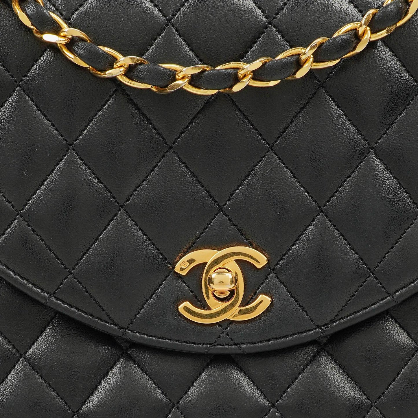 Chanel Classic Half-Moon Single Flap Bag Black Quilted Lambskin With 24K Gold-Plated Hardware