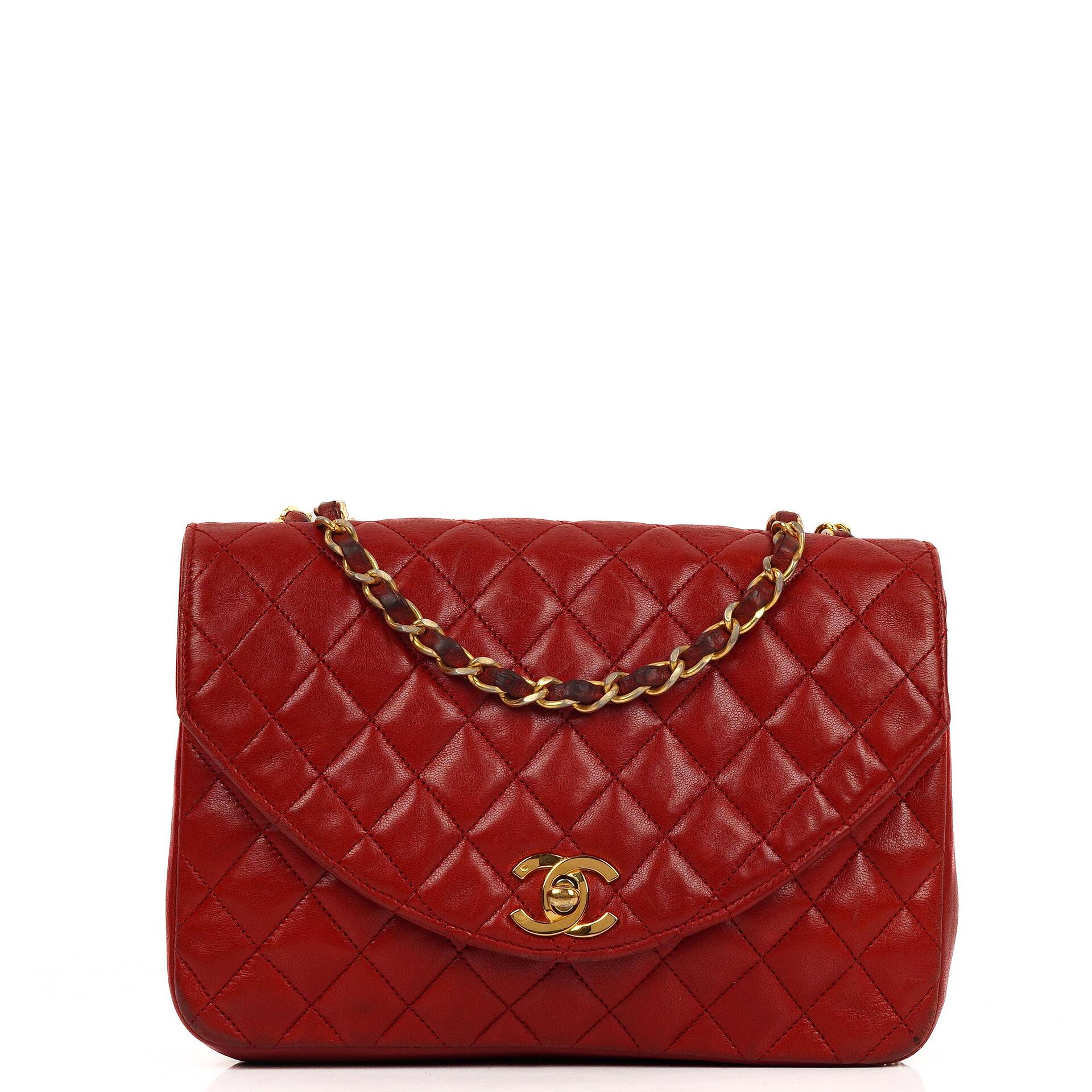 Chanel Classic Half-Moon Single Flap Bag Red Quilted Lambskin With 24K Gold-Plated Hardware