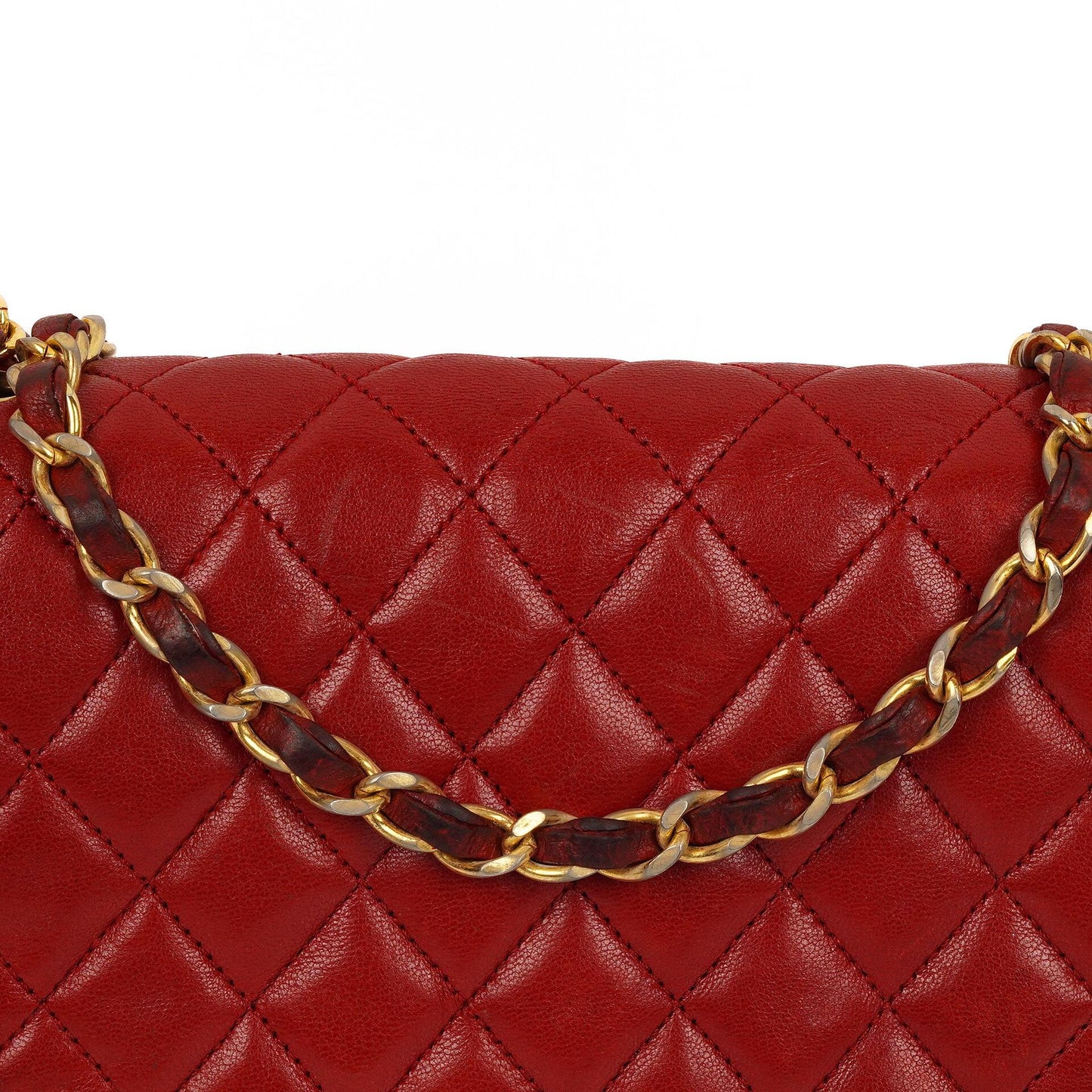 Chanel Classic Half-Moon Single Flap Bag Red Quilted Lambskin With 24K Gold-Plated Hardware