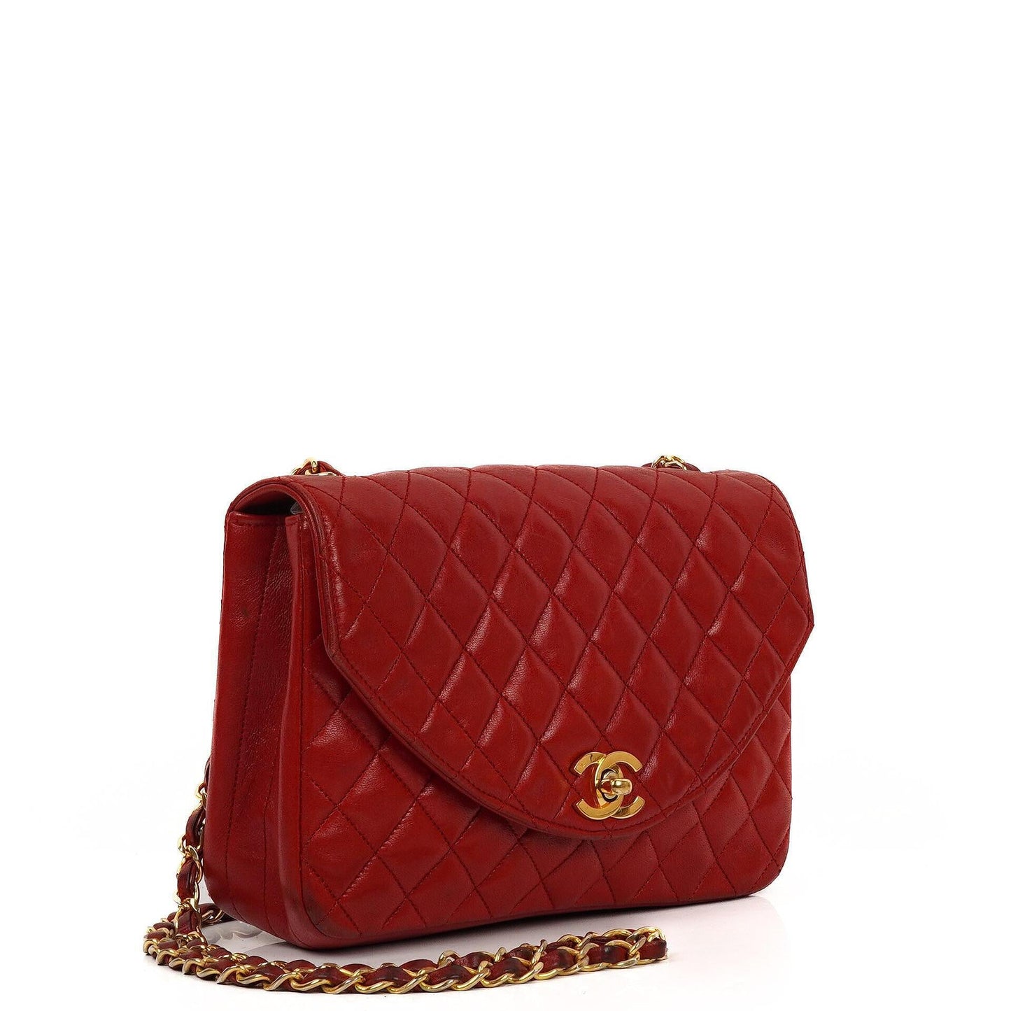 Chanel Classic Half-Moon Single Flap Bag Red Quilted Lambskin With 24K Gold-Plated Hardware