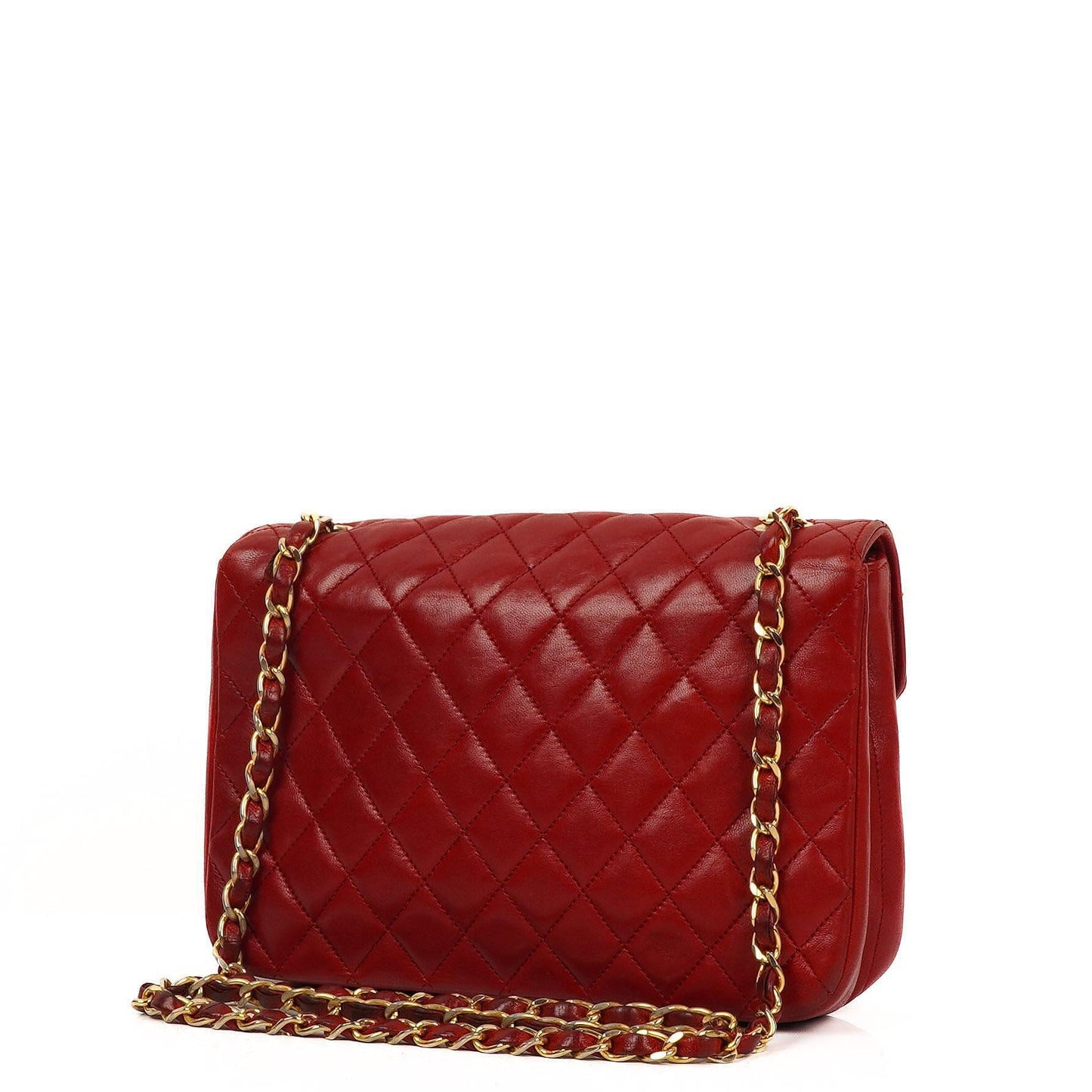 Chanel Classic Half-Moon Single Flap Bag Red Quilted Lambskin With 24K Gold-Plated Hardware