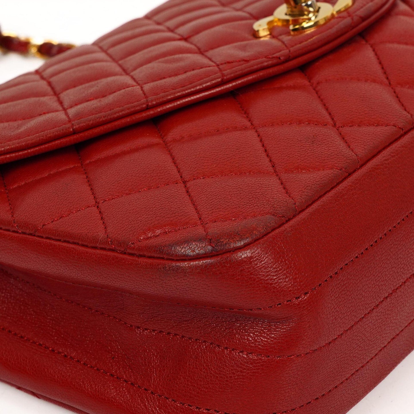 Chanel Classic Half-Moon Single Flap Bag Red Quilted Lambskin With 24K Gold-Plated Hardware