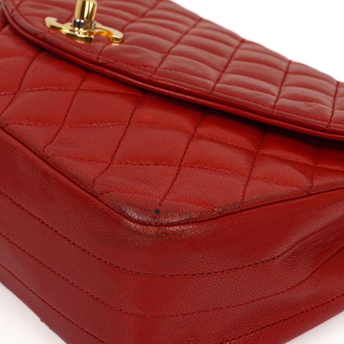 Chanel Classic Half-Moon Single Flap Bag Red Quilted Lambskin With 24K Gold-Plated Hardware