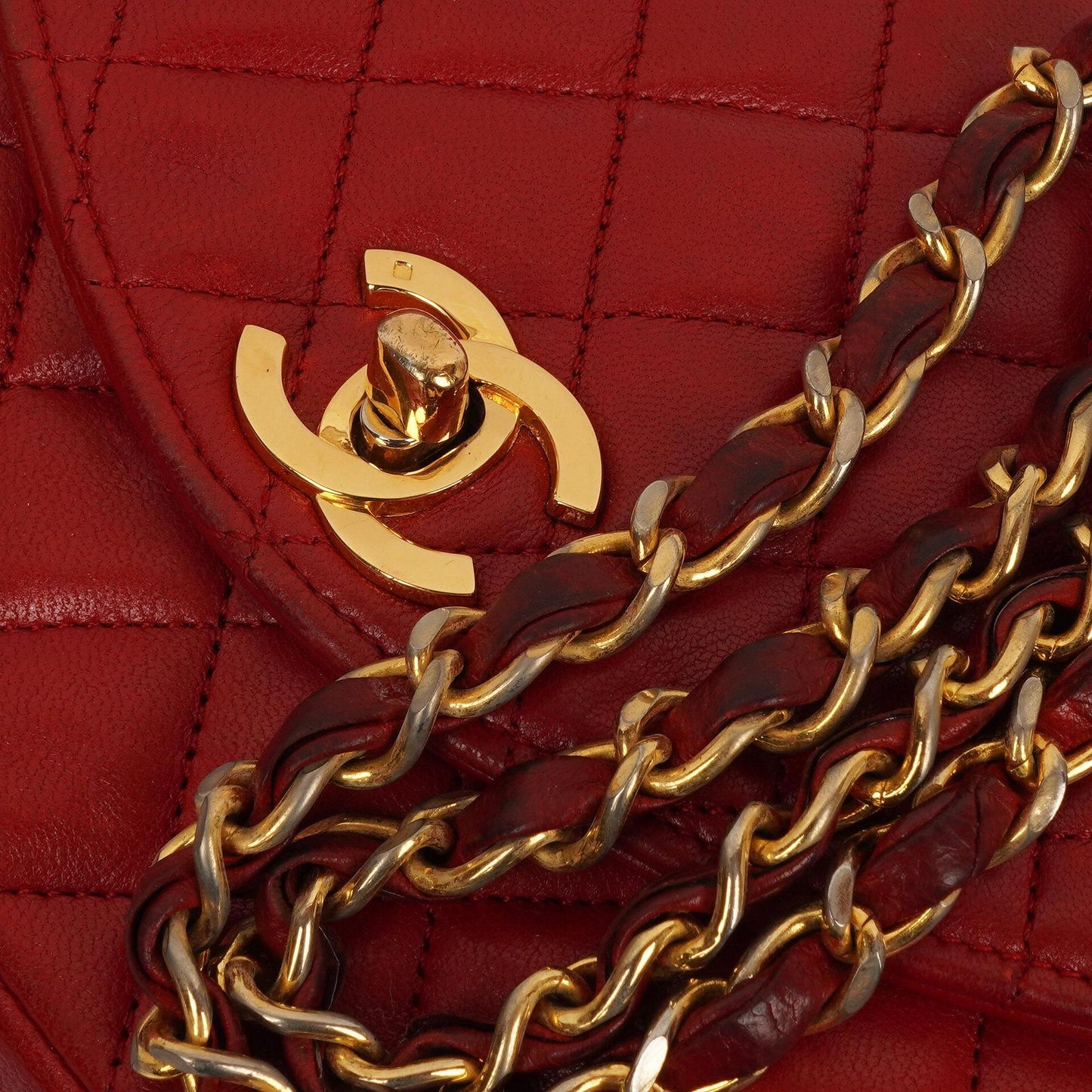 Chanel Classic Half-Moon Single Flap Bag Red Quilted Lambskin With 24K Gold-Plated Hardware