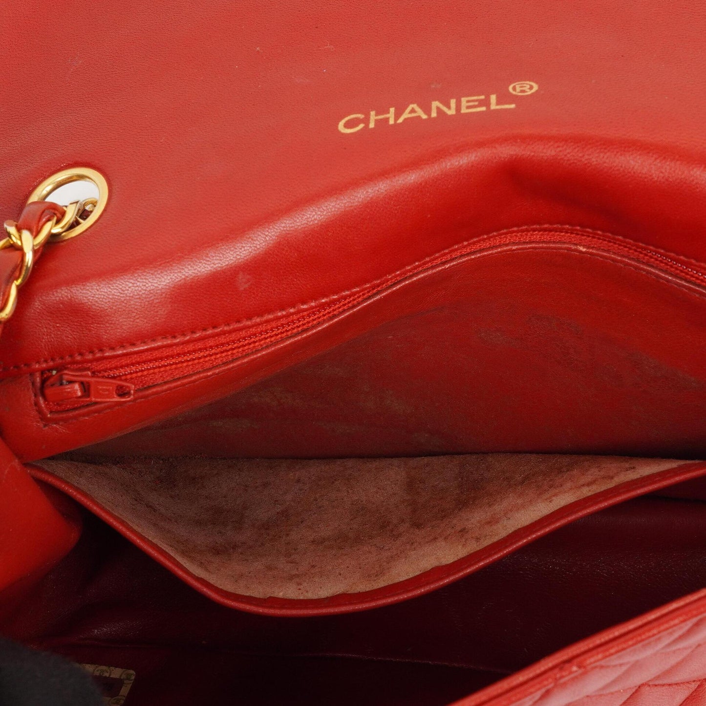 Chanel Classic Half-Moon Single Flap Bag Red Quilted Lambskin With 24K Gold-Plated Hardware