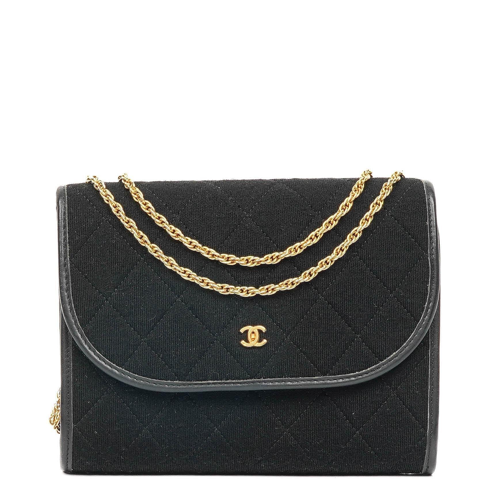 Chanel Classic Jursey Single Flap Bag Wallet on Chain With 24K Gold-Plated Hardware