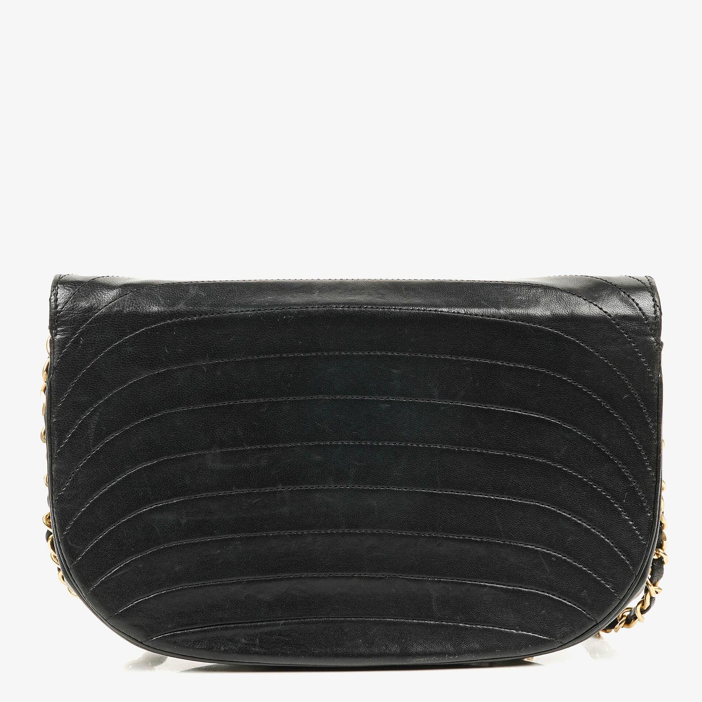 Chanel Classic Lambskin Half Moon Black Flap Bag With 24K Gold-Plated Hardware