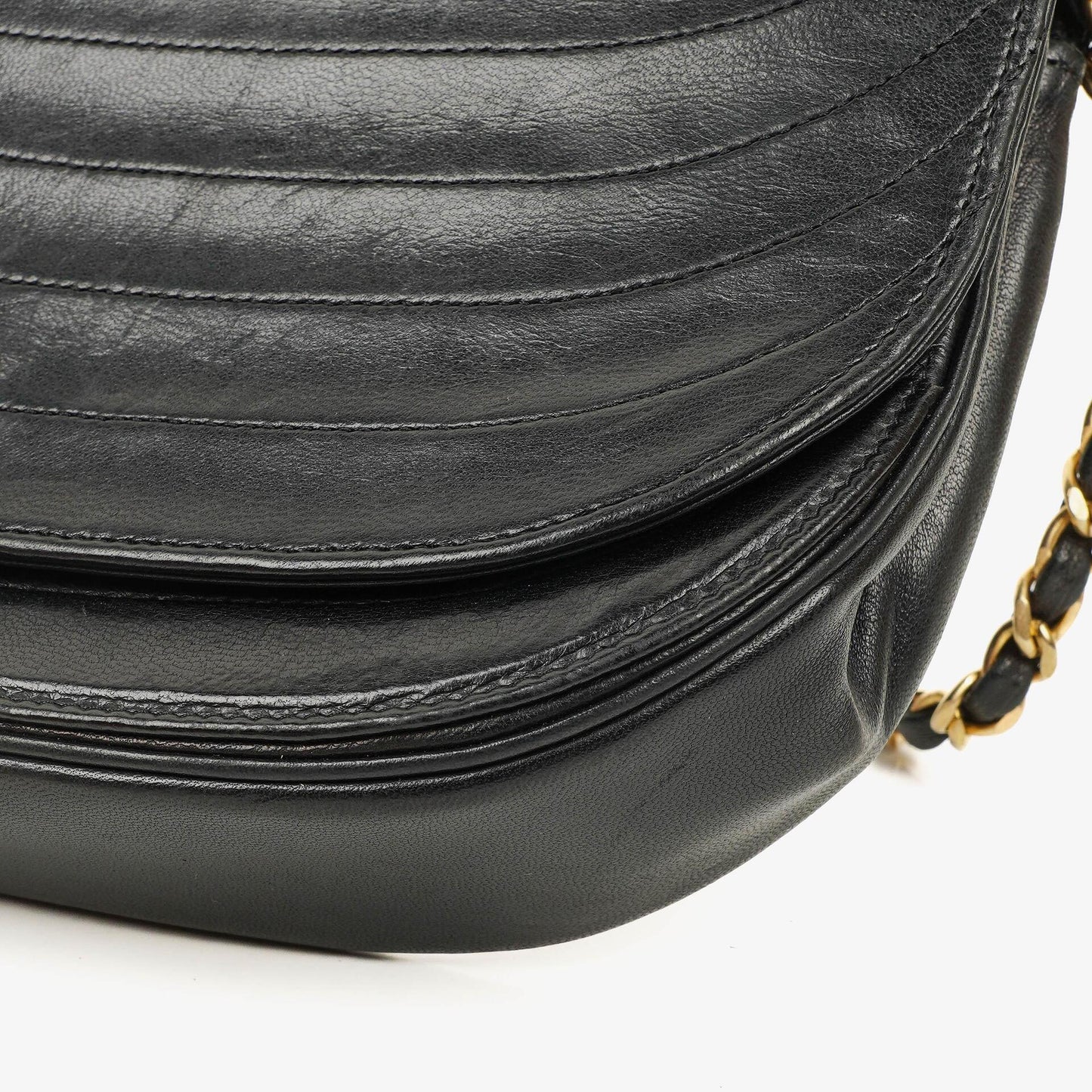 Chanel Classic Lambskin Half Moon Black Flap Bag With 24K Gold-Plated Hardware
