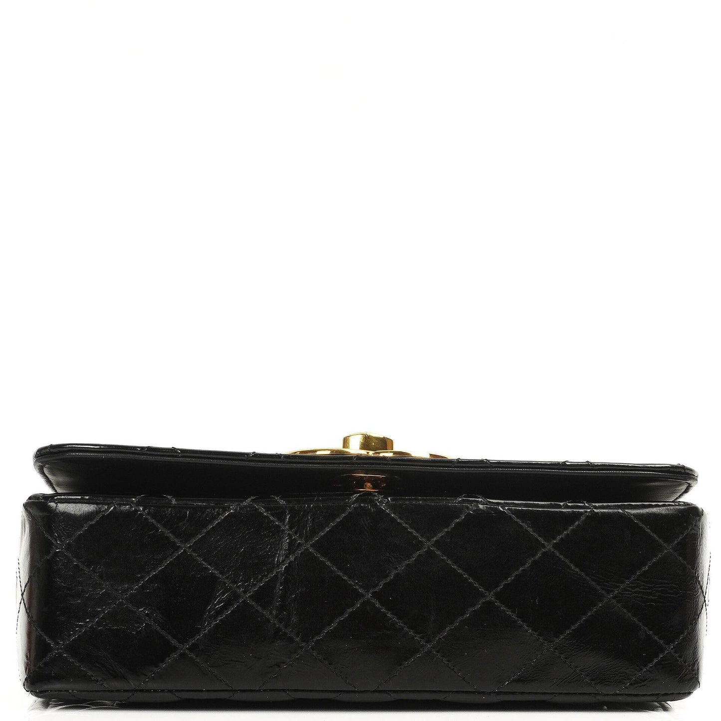 Chanel Classic Maxi Logo Full Flap Bag Black Quilted Patent Leather With 24K Gold-Plated Hardware