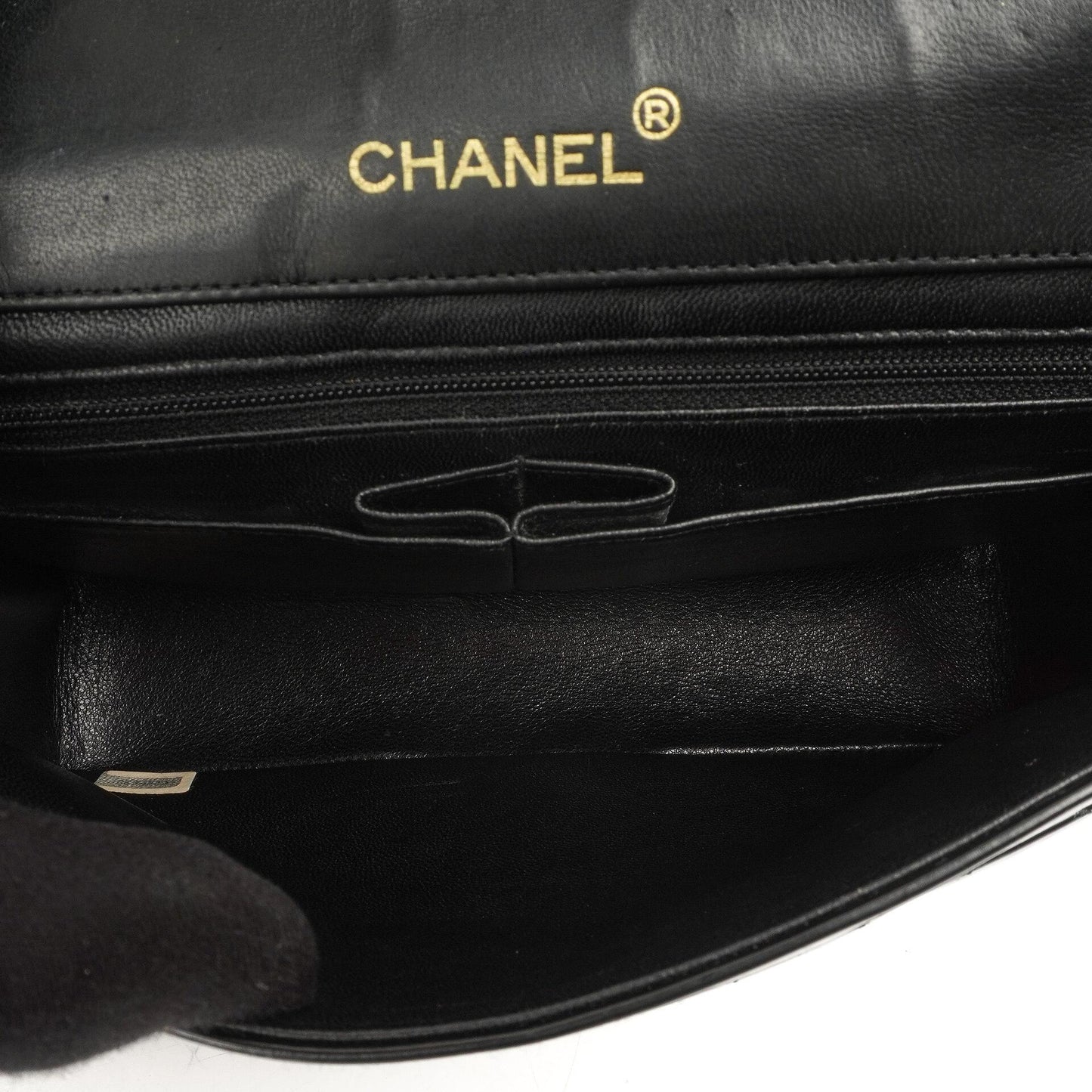 Chanel Classic Maxi Logo Full Flap Bag Black Quilted Patent Leather With 24K Gold-Plated Hardware