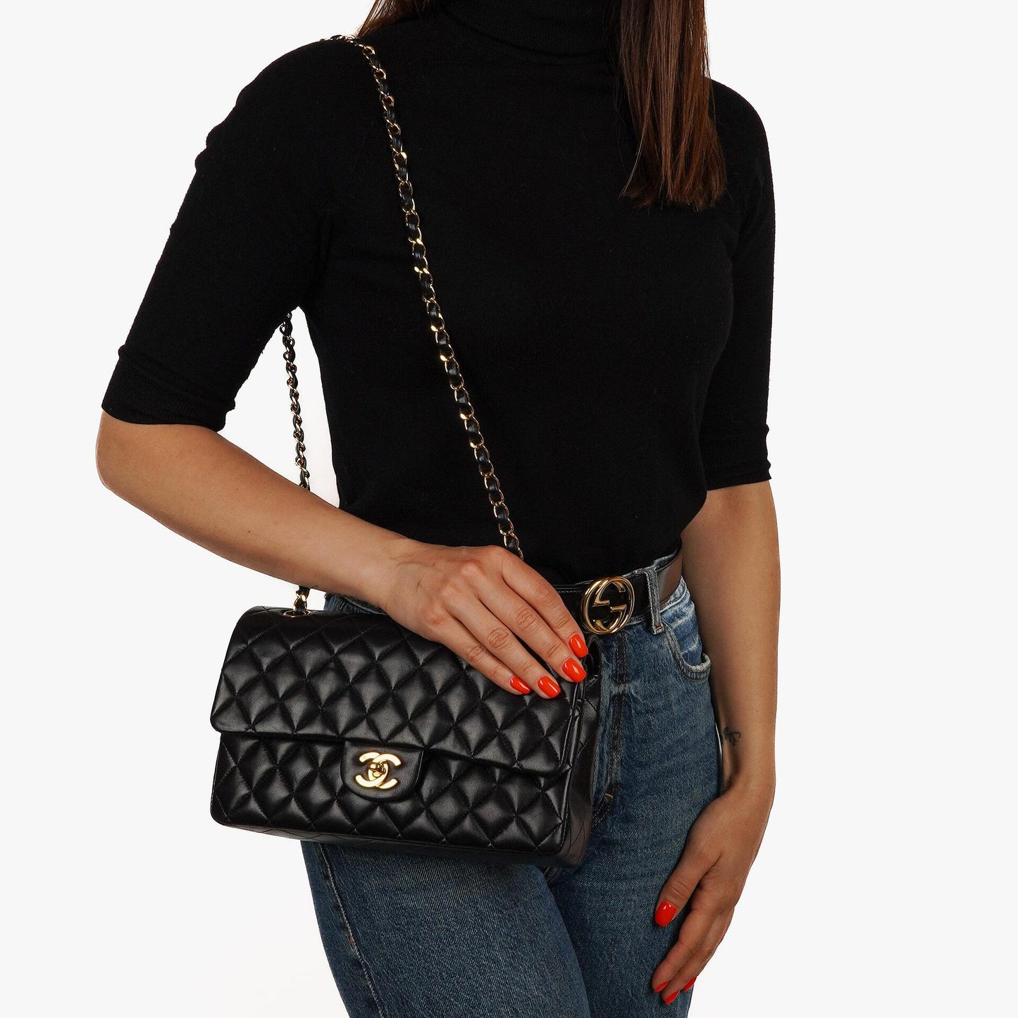 Chanel Classic Medium Double Flap Bag Black Quilted Lambskin 24K Gold-Plated Hardware