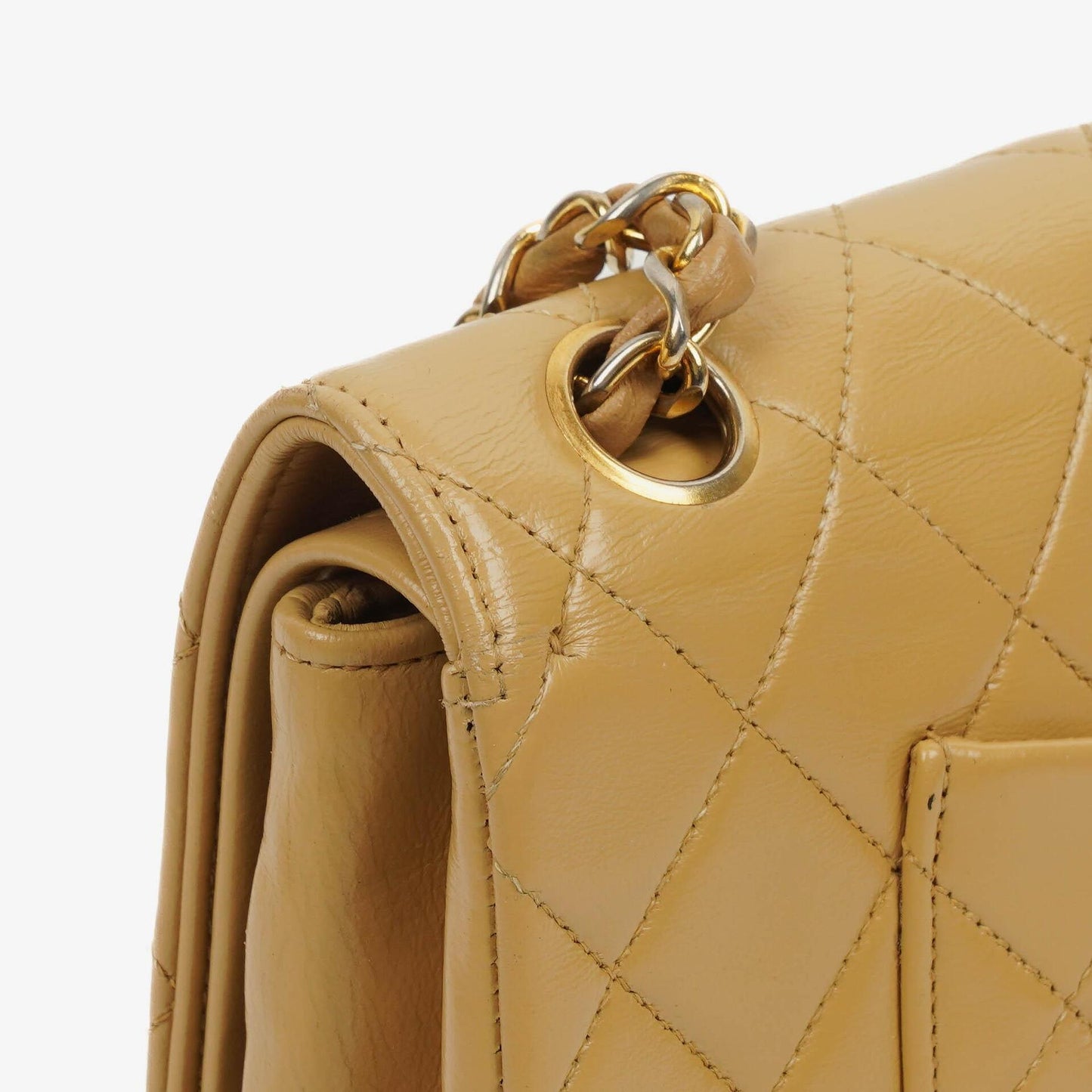 Chanel Classic Medium Double Flap Bag In Beige Quilted Lambskin And 24K Gold-Plated Hardware
