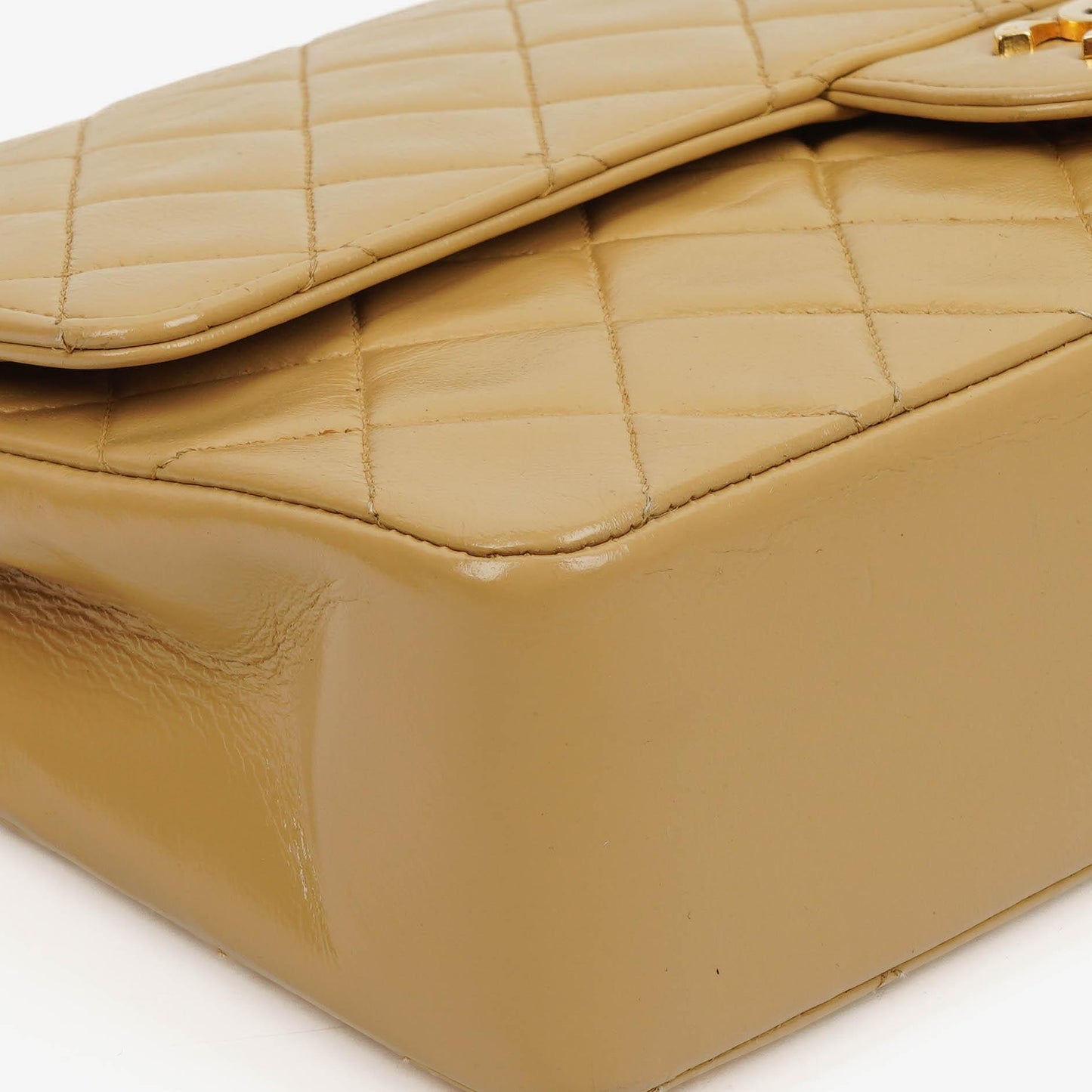 Chanel Classic Medium Double Flap Bag In Beige Quilted Lambskin And 24K Gold-Plated Hardware