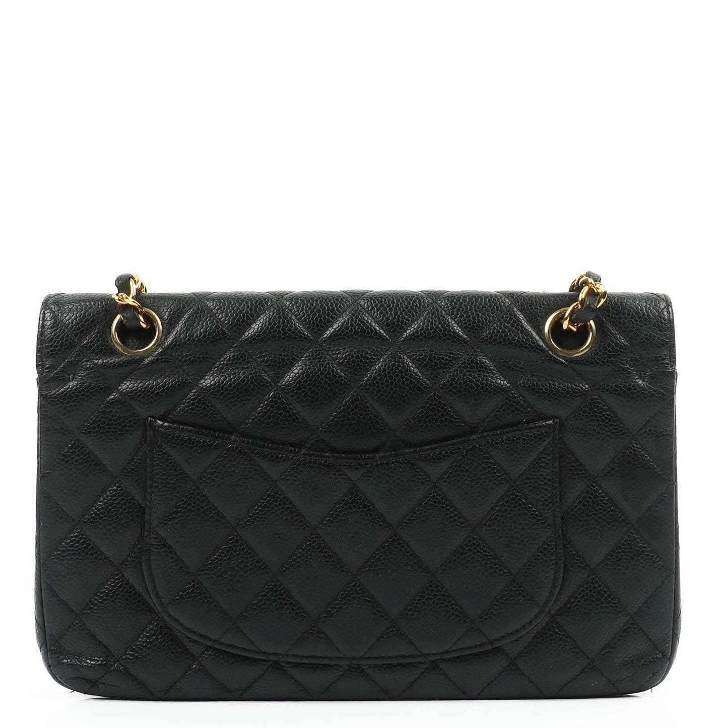 Chanel Classic Medium Double Flap Bag In Black Quilted Caviar Leather With 24K Gold-Plated Hardware