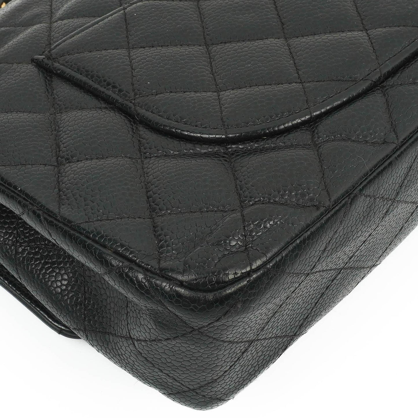 Chanel Classic Medium Double Flap Bag In Black Quilted Caviar Leather With 24K Gold-Plated Hardware