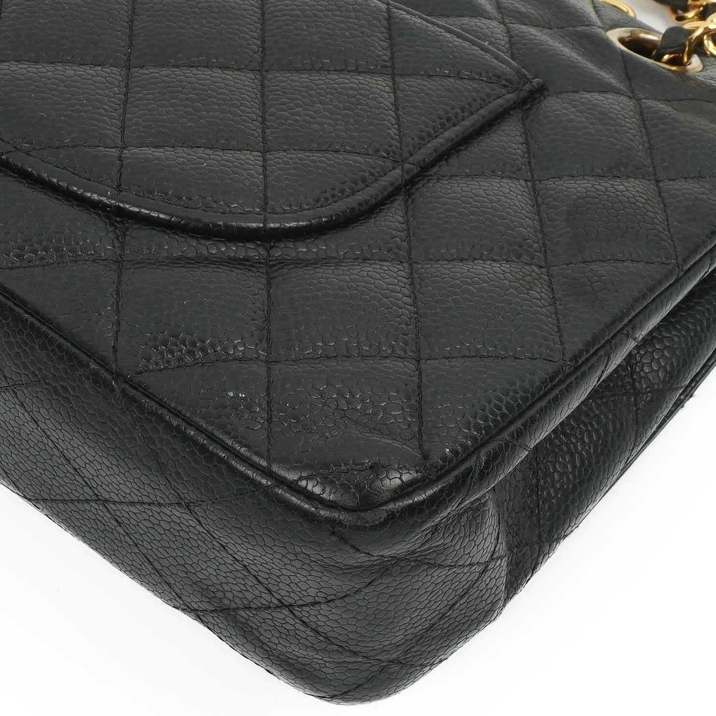 Chanel Classic Medium Double Flap Bag In Black Quilted Caviar Leather With 24K Gold-Plated Hardware