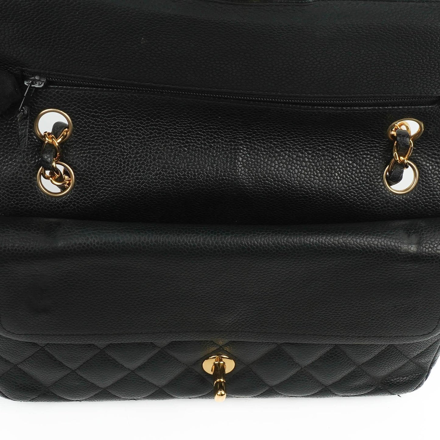 Chanel Classic Medium Double Flap Bag In Black Quilted Caviar Leather With 24K Gold-Plated Hardware