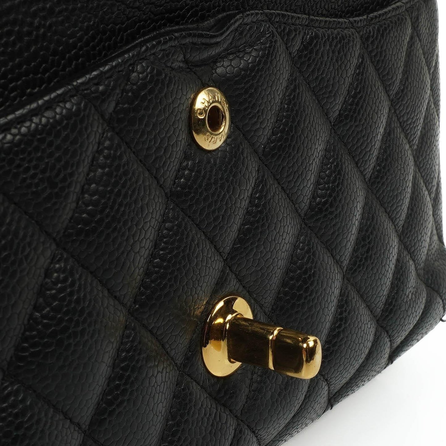 Chanel Classic Medium Double Flap Bag In Black Quilted Caviar Leather With 24K Gold-Plated Hardware