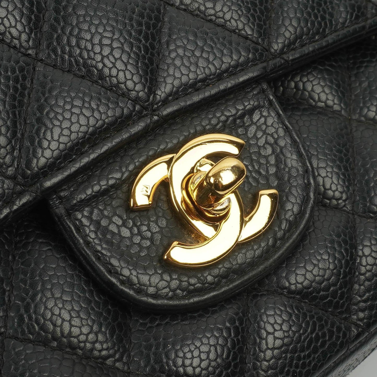 Chanel Classic Medium Double Flap Bag In Black Quilted Caviar Leather With 24K Gold-Plated Hardware